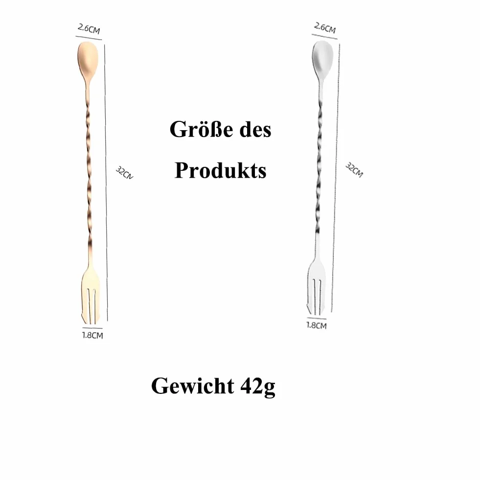 2 łyżki koktajlowe ze stali nierdzewnej, łyżki koktajlowe, długie, do baru, kawy, shakera, 2 kolory (32 cm)
