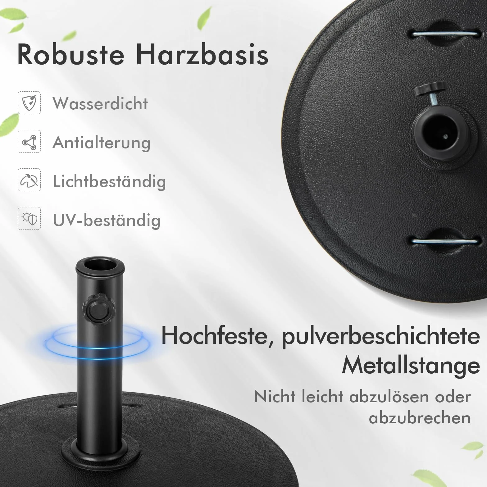 COSTWAY Stojak na parasole przeciwsłoneczne, 23 kg, z rolkami i uchwytami, stojak na parasole o średnicy 38/48 mm, Ø 52 cm, stojak na parasole do ogrodu, na balkon
