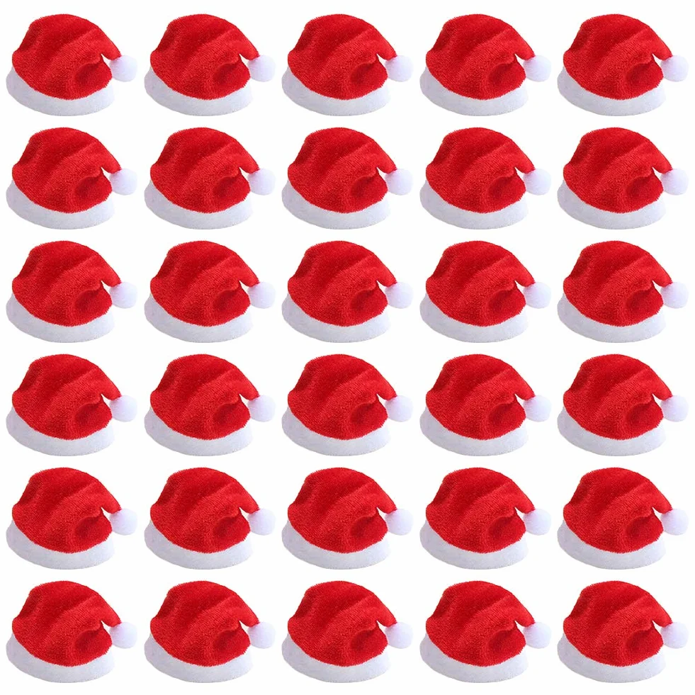 Mini Czapka Bożonarodzeniowa, 30 Sztuk Czapek Świętego Mikołaja na Filiżanki, Zastawę Stołową, Butelki, DIY Dekoracje na Święta, Imprezę, Kolację, Stół, Dekoracje Domowe, Pokrywy na Cukierki dla