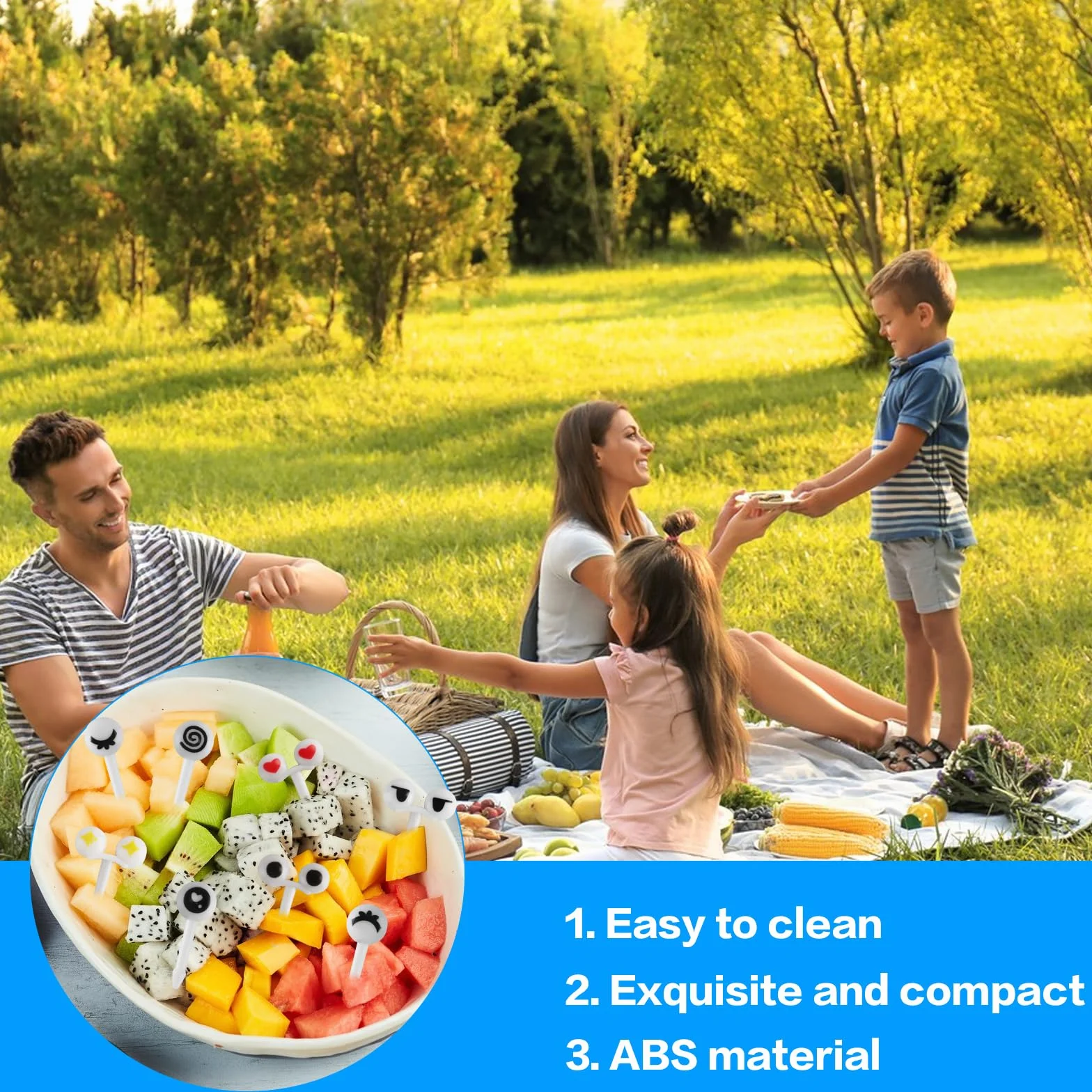 Plastikowe widelce do owoców, wielokrotnego użytku, mini oczki, urocze kostki do żywności, wykałaczka do ciasta, owoców, widelców deserowych, pudełko na lunch, akcesoria imprezowe, 200 szt