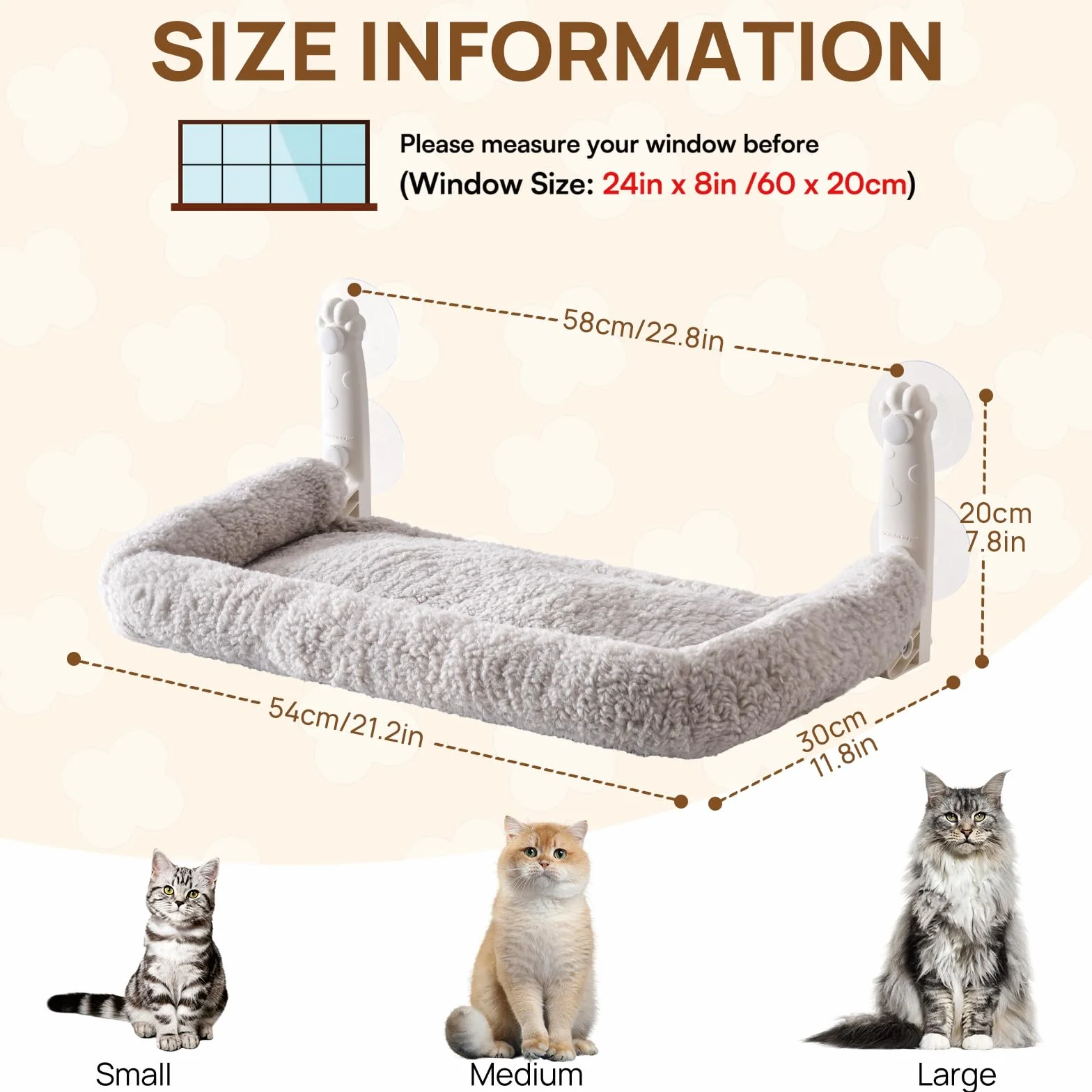 Miękki hamak okienny dla kotów 54x30 cm składane łóżko okienne z dwustronną matą wytrzymuje do 18 kg szary