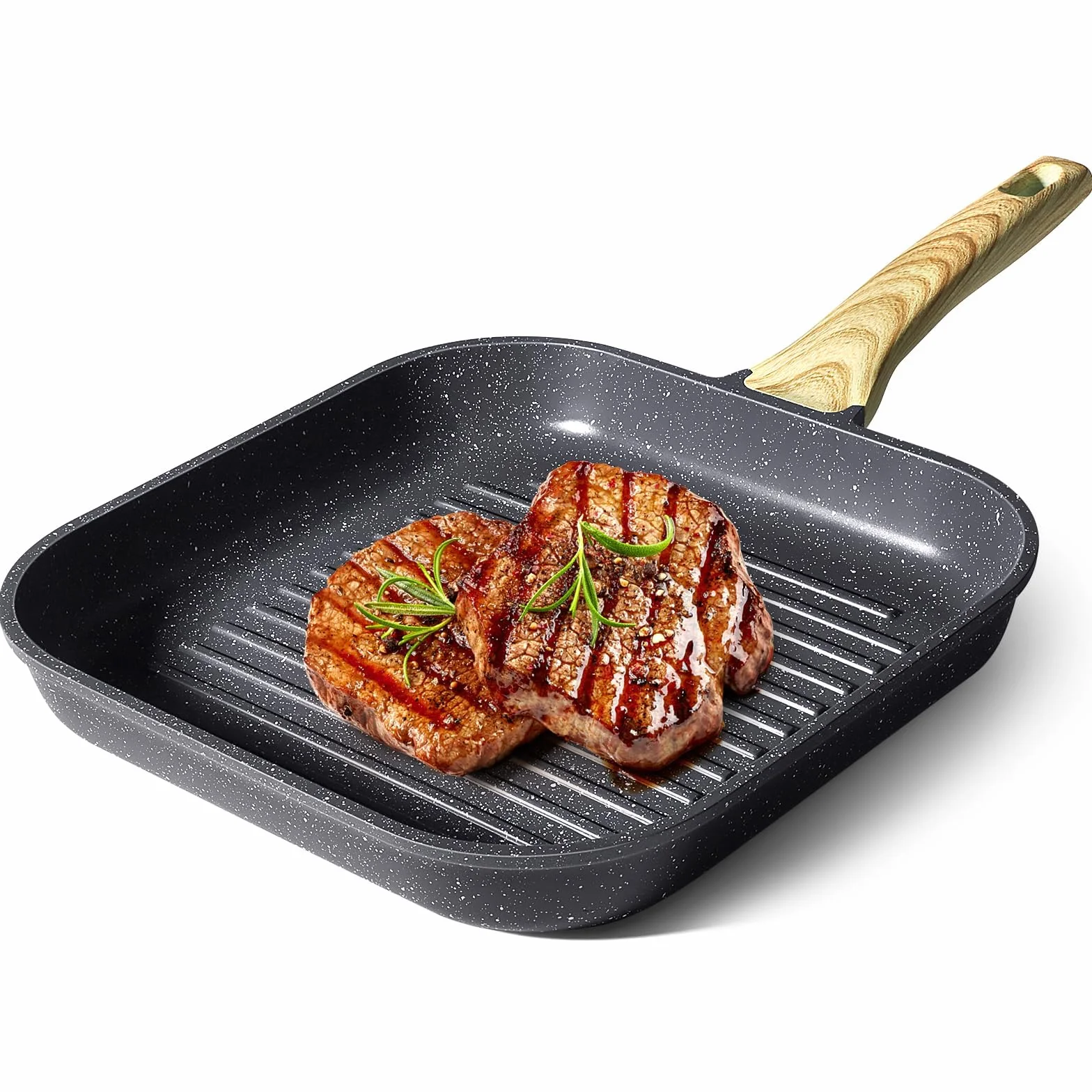 GiPP Patelnia grillowa 28 x 28 cm, patelnia do steków, patelnia grillowa indukcyjna odlew aluminiowy z powłoką zapobiegającą przywieraniu granitu, 100% bez PFOA, nadaje się do wszystkich rodzajów