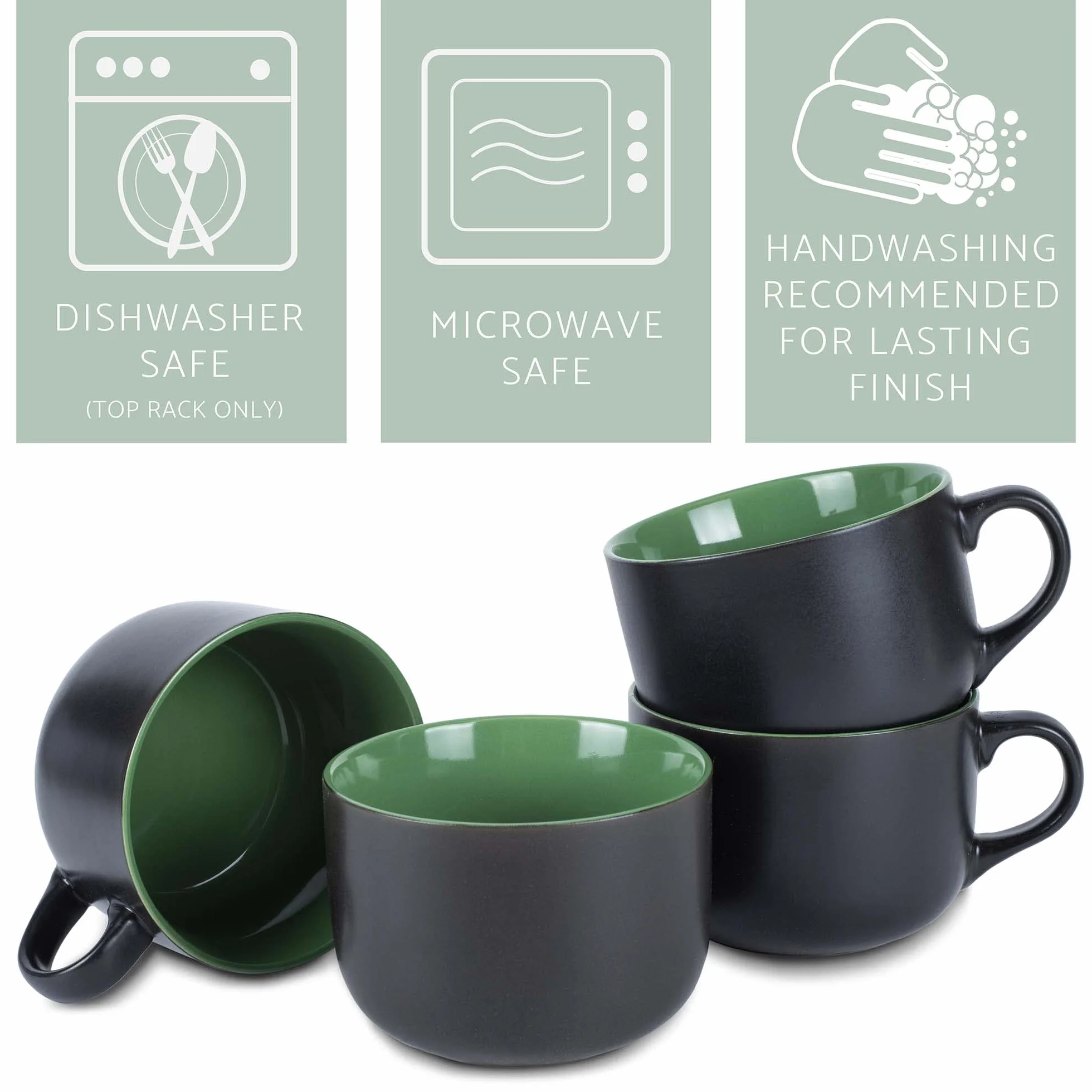 Elanze Designs Kolorowe Pop Green 680 ml błyszczące ceramiczne kubki Jumbo zestaw 4 szt