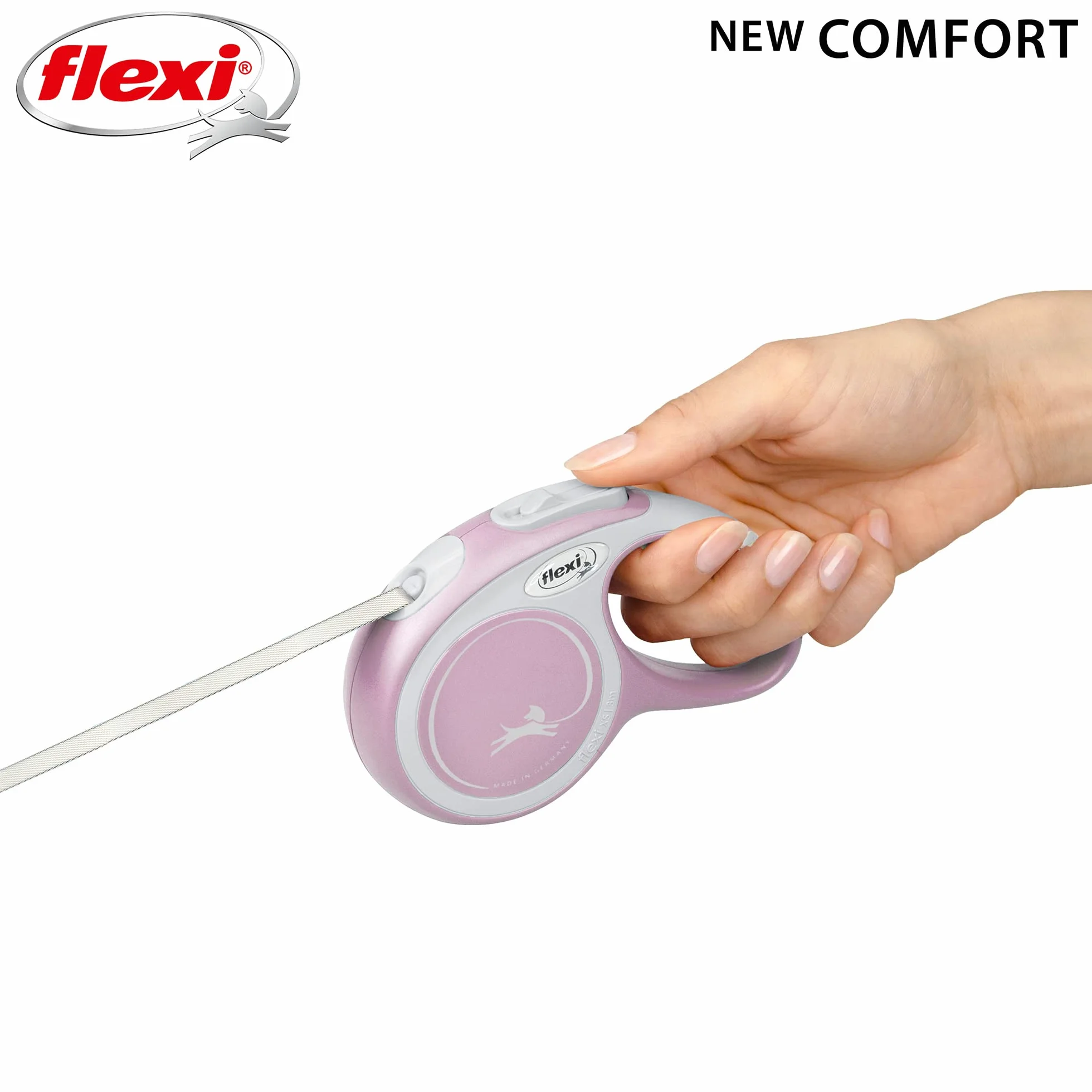 Flexi taśma smycz dla psa 3 m do 12 kg szara różowa