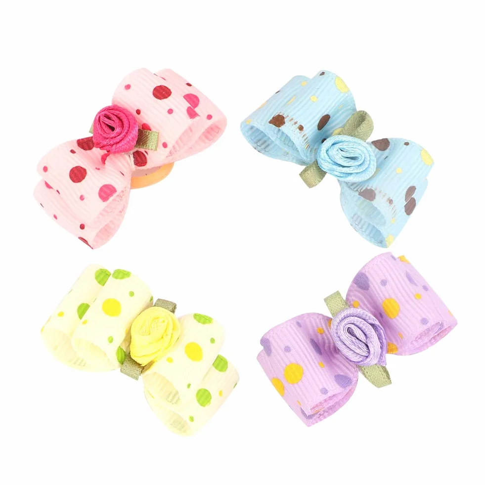 aqxreight 20 szt. Sierść Psa Bowknot z gumką Pet Puppy Teddy Pielęgnacja Włosów Akcesoria Losowy Kolor Boże Narodzenie i Moda Dog BowknotDog Hair Bowknot Akcesoria do Sierści Zwierząt Pielęgnacja
