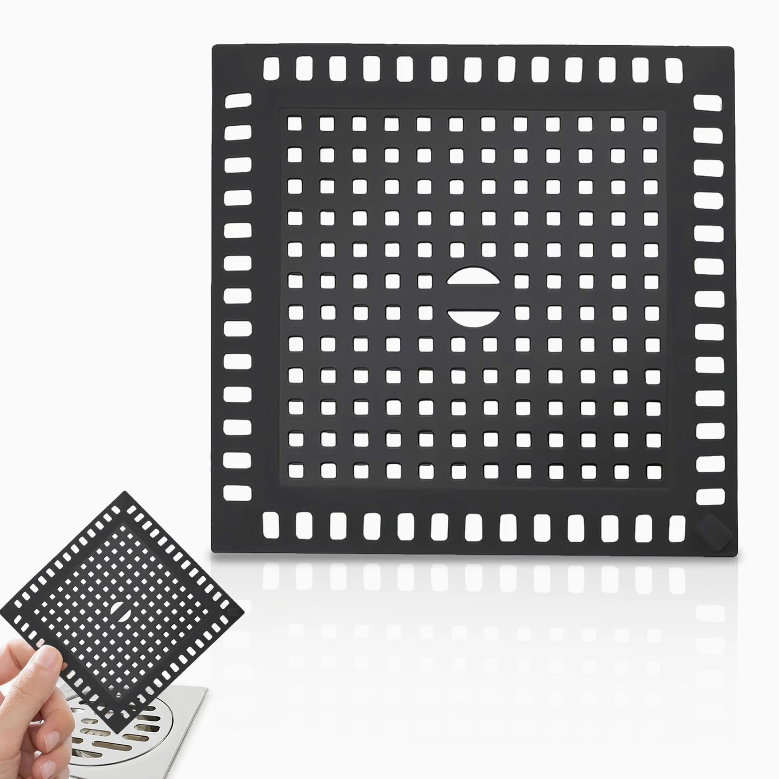 Łapacz włosów pod prysznic 12,3 x 12,3 cm filtr prysznicowy do włosów czarny | Anty do włosów do łazienki i kuchni syfonów podłogowych, aby zapobiec zatkaniu rur drenażowych