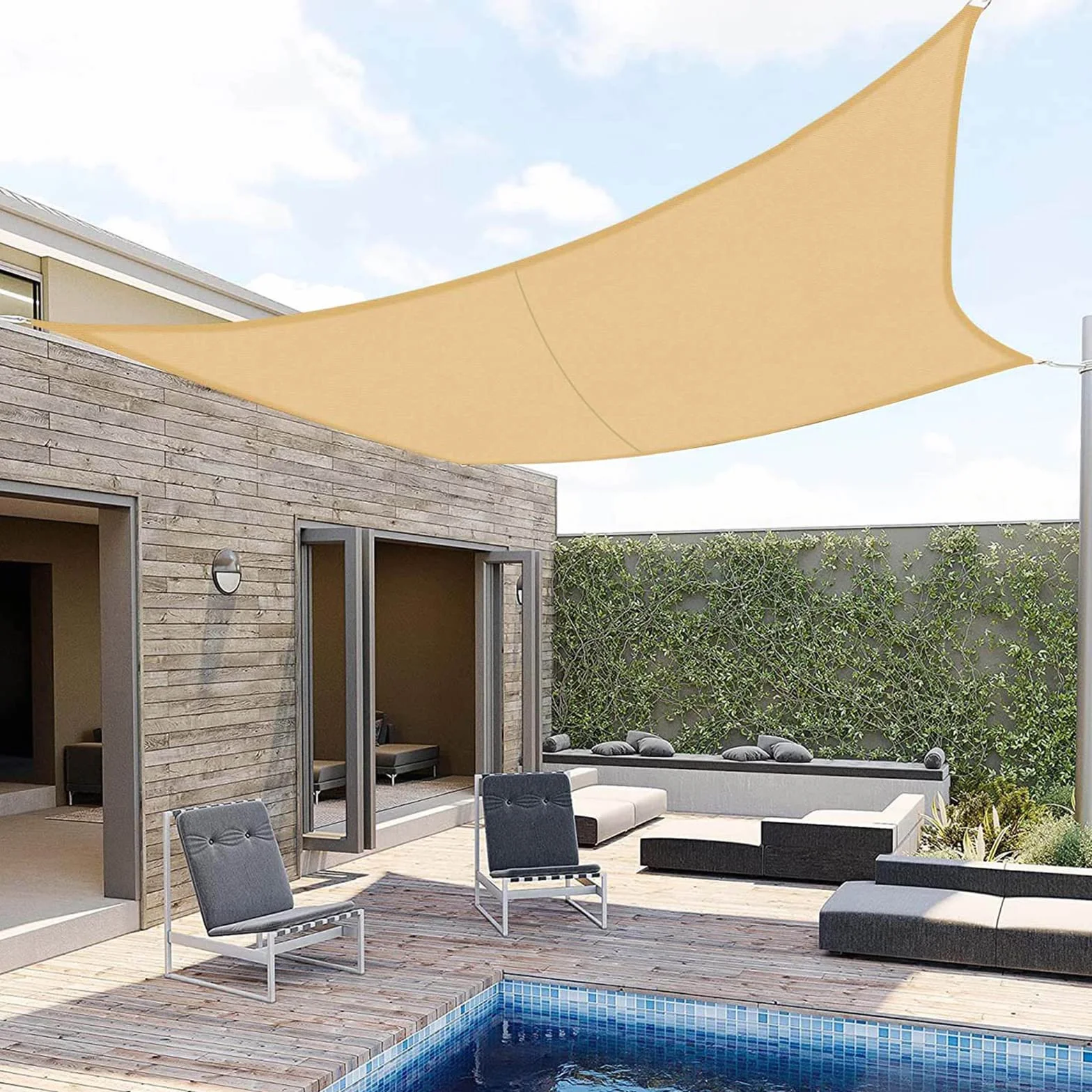 SUNNY GUARD Żagiel przeciwsłoneczny prostokątny 3x3.5m wodoszczelny ochrona przed, ochrona przed promieniowaniem UV, na balkon, taras, do ogrodu,Piaskowy