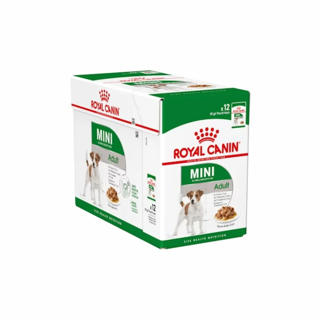 Royal Canin Mini Adult in Sauce | Podwójne opakowanie | 2 x 12 x 85 g | Mokra karma dla małych, dorosłych psów (od 1 do 10 kg) | Od 10 miesięcy do 12 lat | Dostosowana zawartość energii
