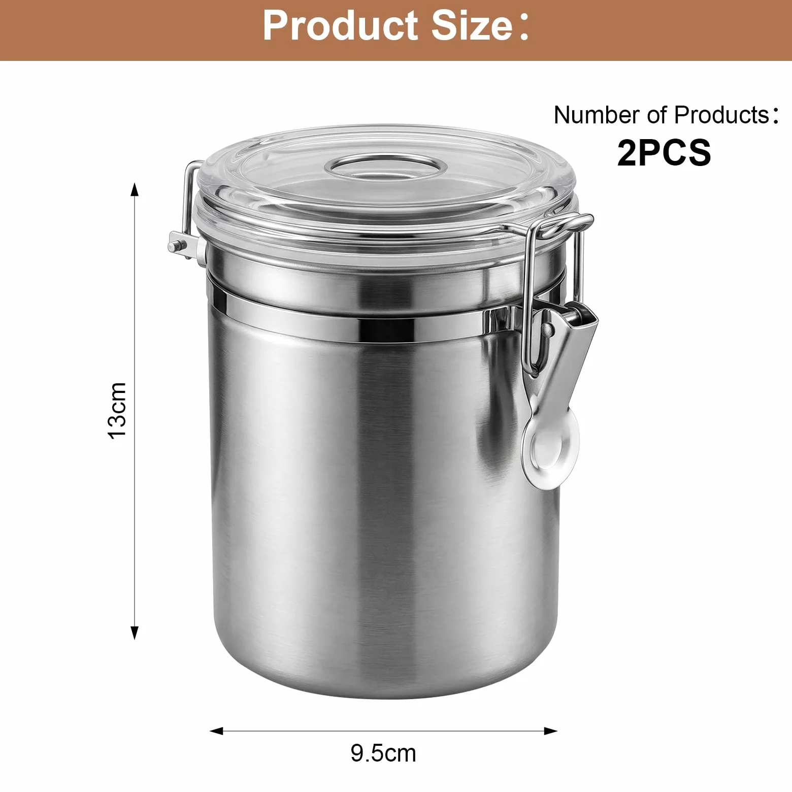 Puszka na kawę, hermetyczna, zestaw 2 sztuk, ze stali nierdzewnej, pojemnik do przechowywania kawy, 850 ml, na ziarna kawy i mieloną kawę, pojemnik na kawę z pokrywką, pojemnik na zapasy do
