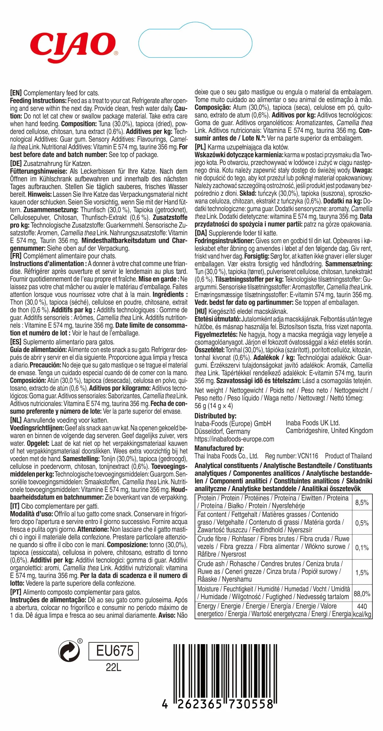 Inaba Churu Przekąska dla Kotów, Tuńczyk, 4 x 14 g