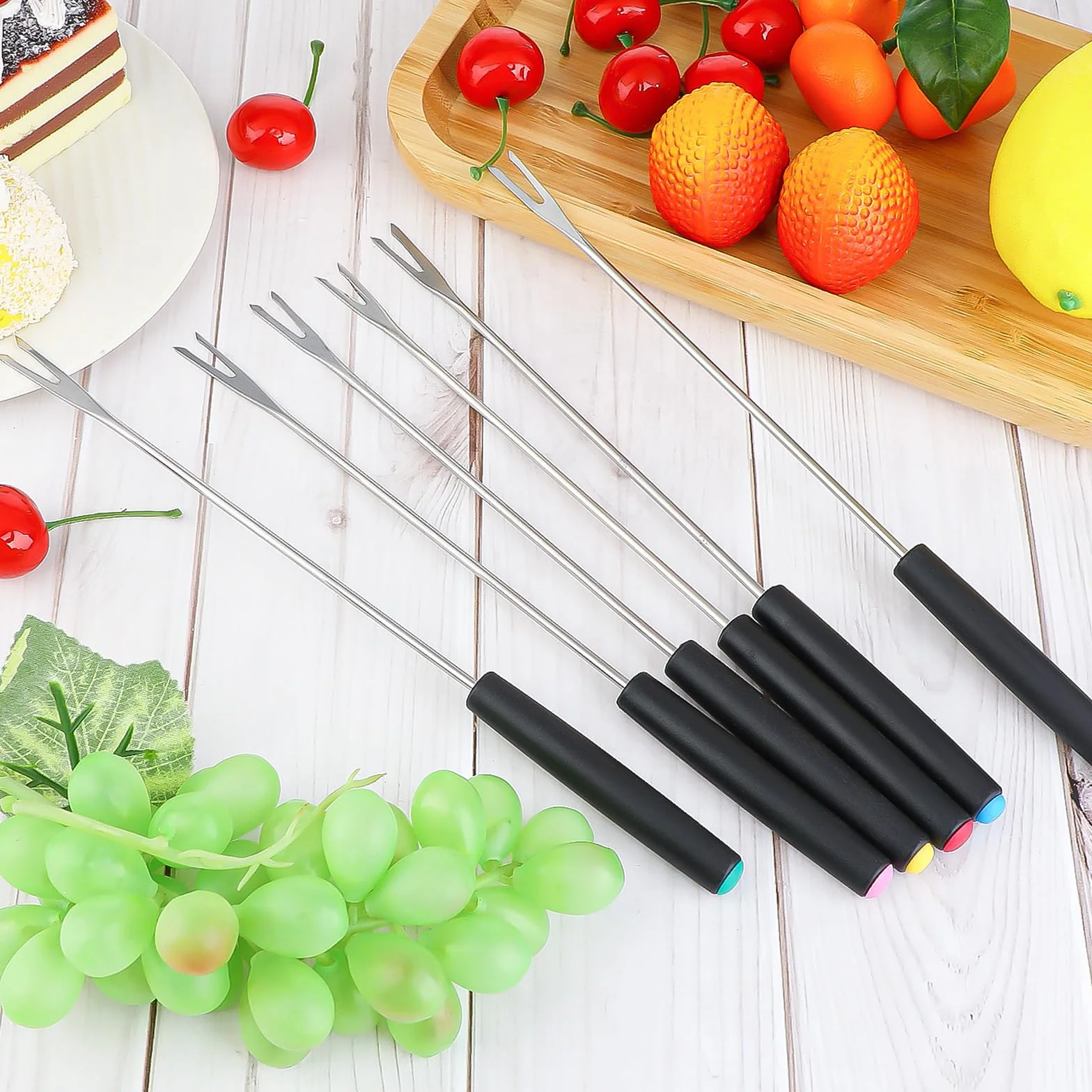 6 sztuk widelczyków do fondue ze stali nierdzewnej, 24 cm, widelce do sera z odpornym na wysokie temperatury uchwytem, widelczyki do grilla, sztućce do fondue, widelce, narzędzia kuchenne do smażenia