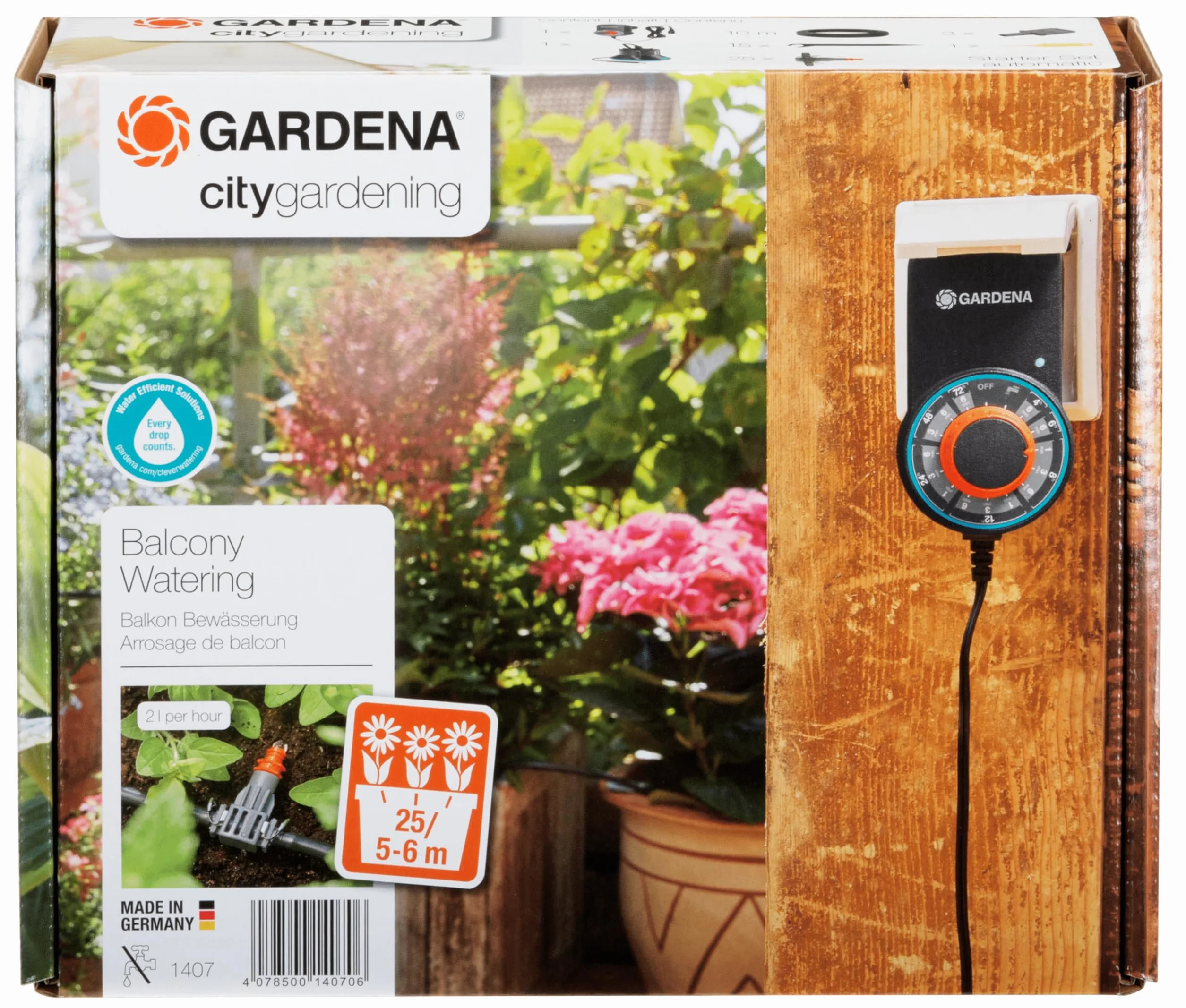Gardena city gardening automatyczna konewka do skrzynek balkonowych: zestaw do automatycznego nawadniania skrzynek kwiatowych, do maks. 6 m skrzynek balkonowych, 13 programów (1407-20)