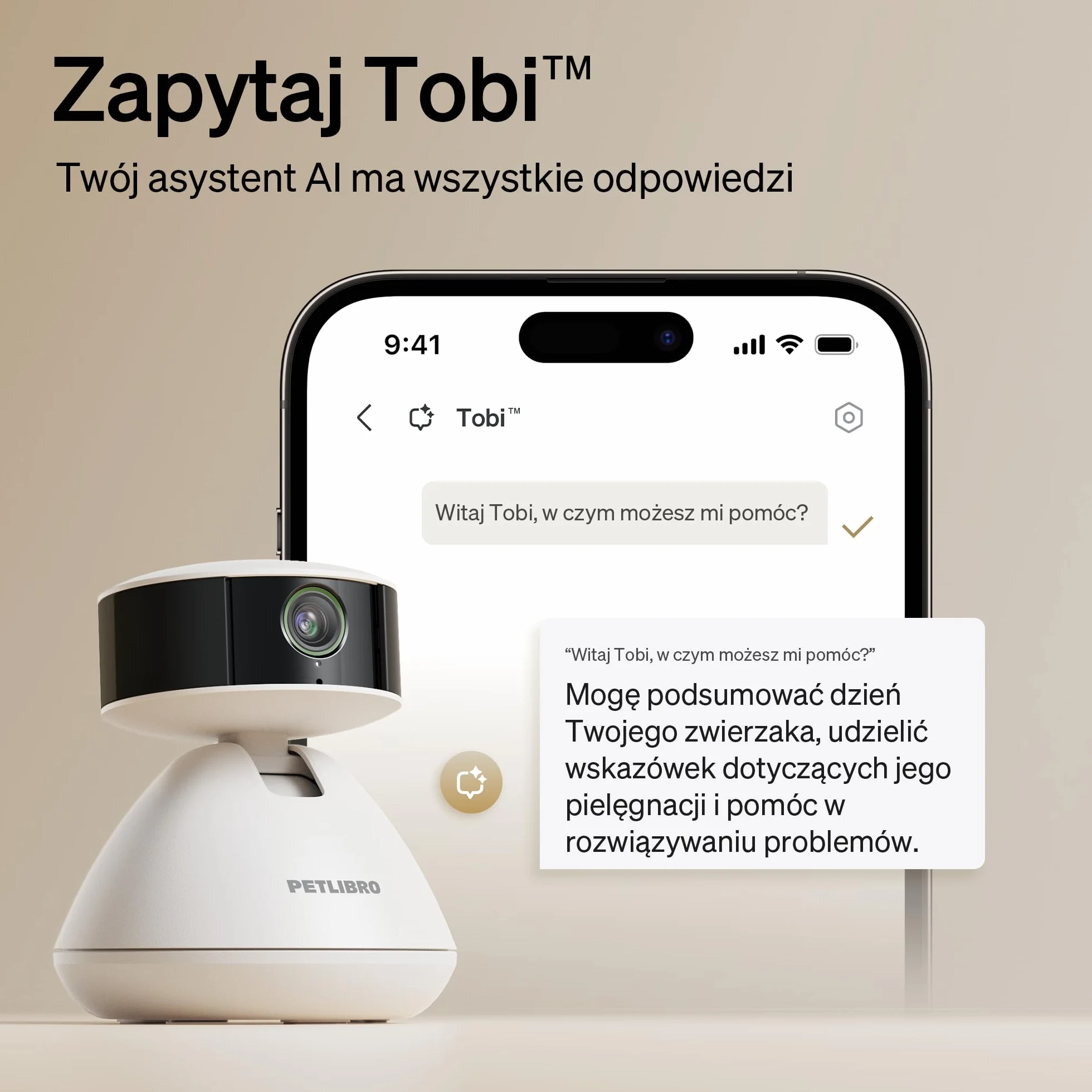 PETLIBRO Kamera dla zwierząt domowych z aplikacją, 360° HD kamera dla psa, sterowana sztuczną inteligencją, do użytku w pomieszczeniach, do rozpoznawania wielu zwierząt, śledzenie aktywności