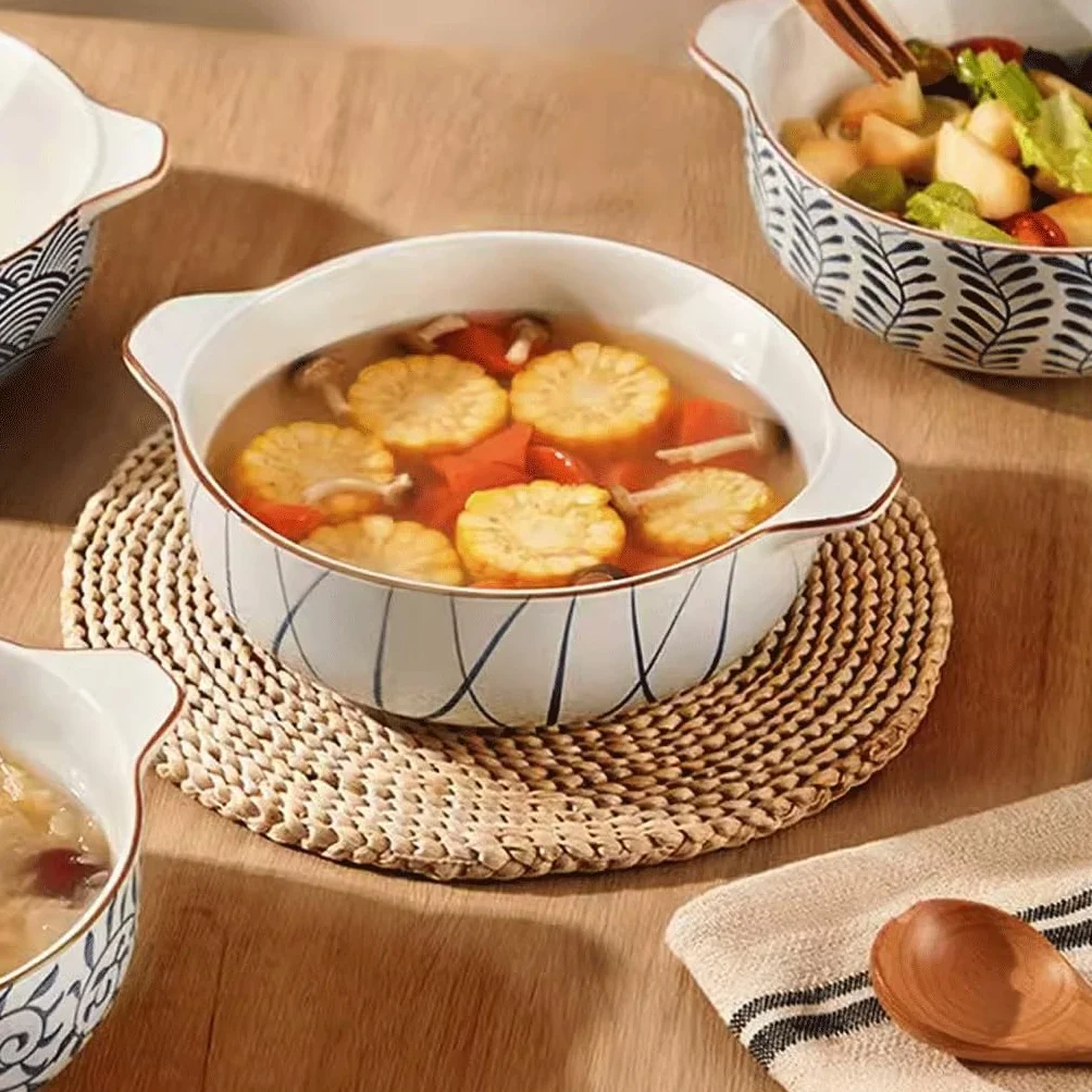 Ramen miski miska na owoce chiński styl ceramiczna podwójne ucho miska do zupy domowa zastawa stołowa miska ramen duża miska do zupy nadaje się do zupy, ziaren i makaronu miska sałatkowa