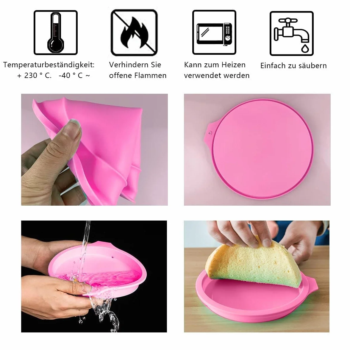 4 sztuki foremek silikonowych, 20 cm, tęczowe formy do pieczenia, silikonowe, okrągłe, szczelne, warstwowe, nieprzywierające, z powłoką zapobiegającą przywieraniu (różowe i zielone)