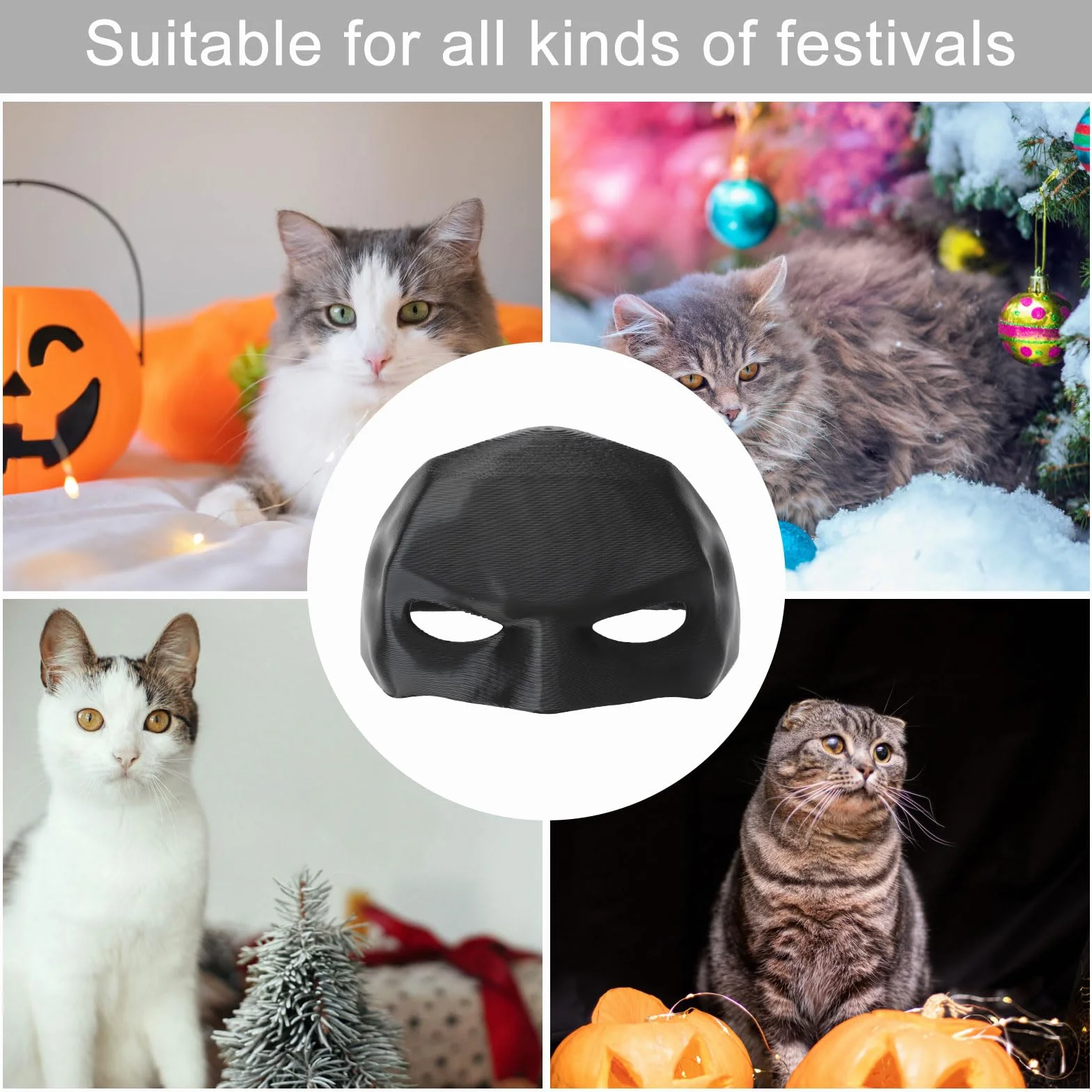 HENGBIRD Maska dla kotów Batman, czarna maska nietoperza, kostium Batcat Halloween 13 cm