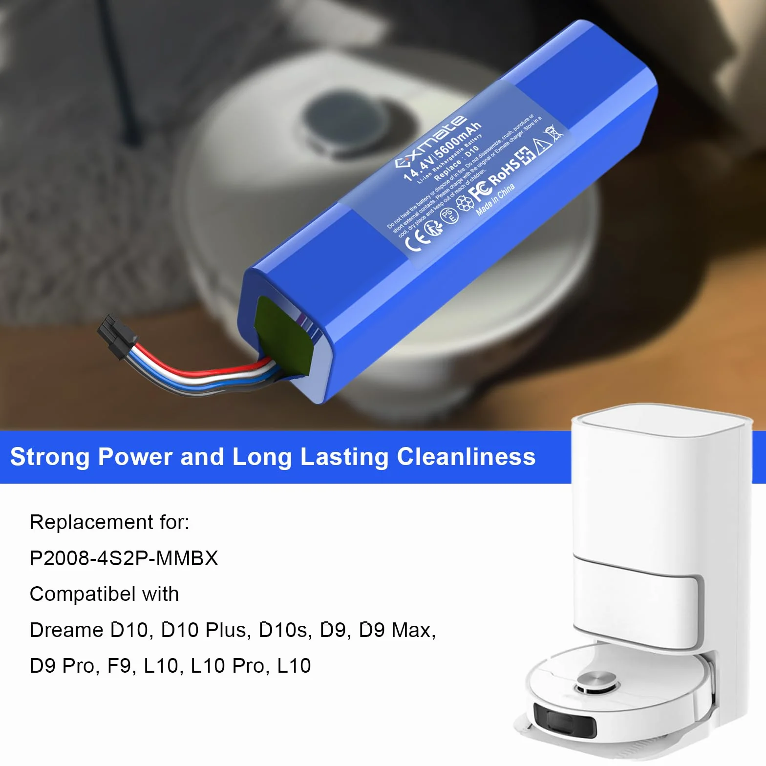Exmate Akumulator litowo-jonowy 14,4 V 5600 mAh do Dreame D10, D10 Plus, D10s, D9, D9 Max, D9 Pro, F9, L10, L10 Pro, L10 Robot Aspirateur
