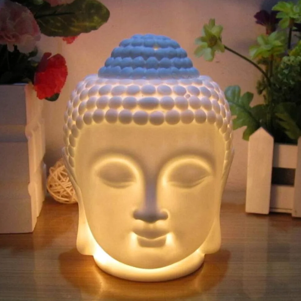Jeanoko Ceramiczny palnik głowa Buddy z olejkiem głowa Buddy biały świecznik dyfuzor aromaterapeutyczny wystrój domu