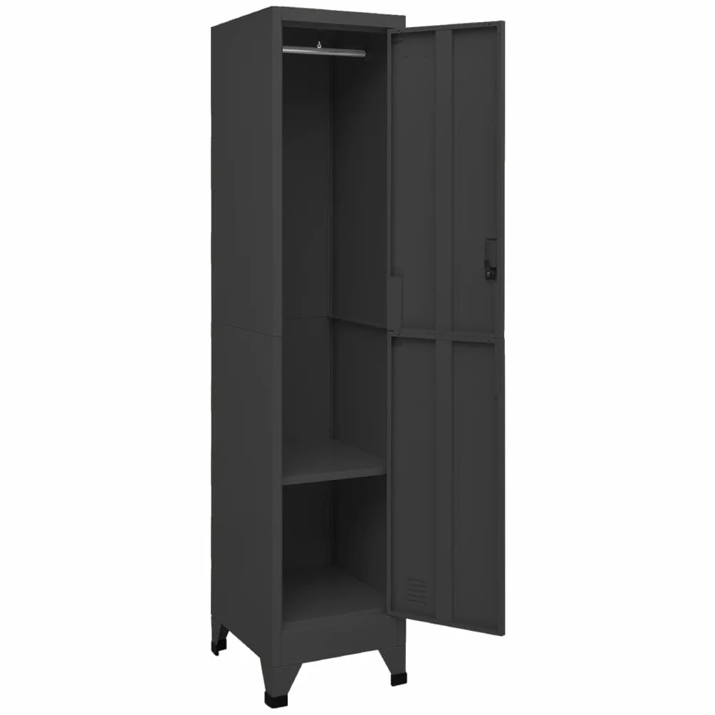 Antracyt zamykana szafa ze stali nierdzewnej 38 x 45 x 180 cm z wieszakiem na ubrania i półką do biura i szkoły, bezpieczeństwo i organizacja, przestronna i wytrzymała