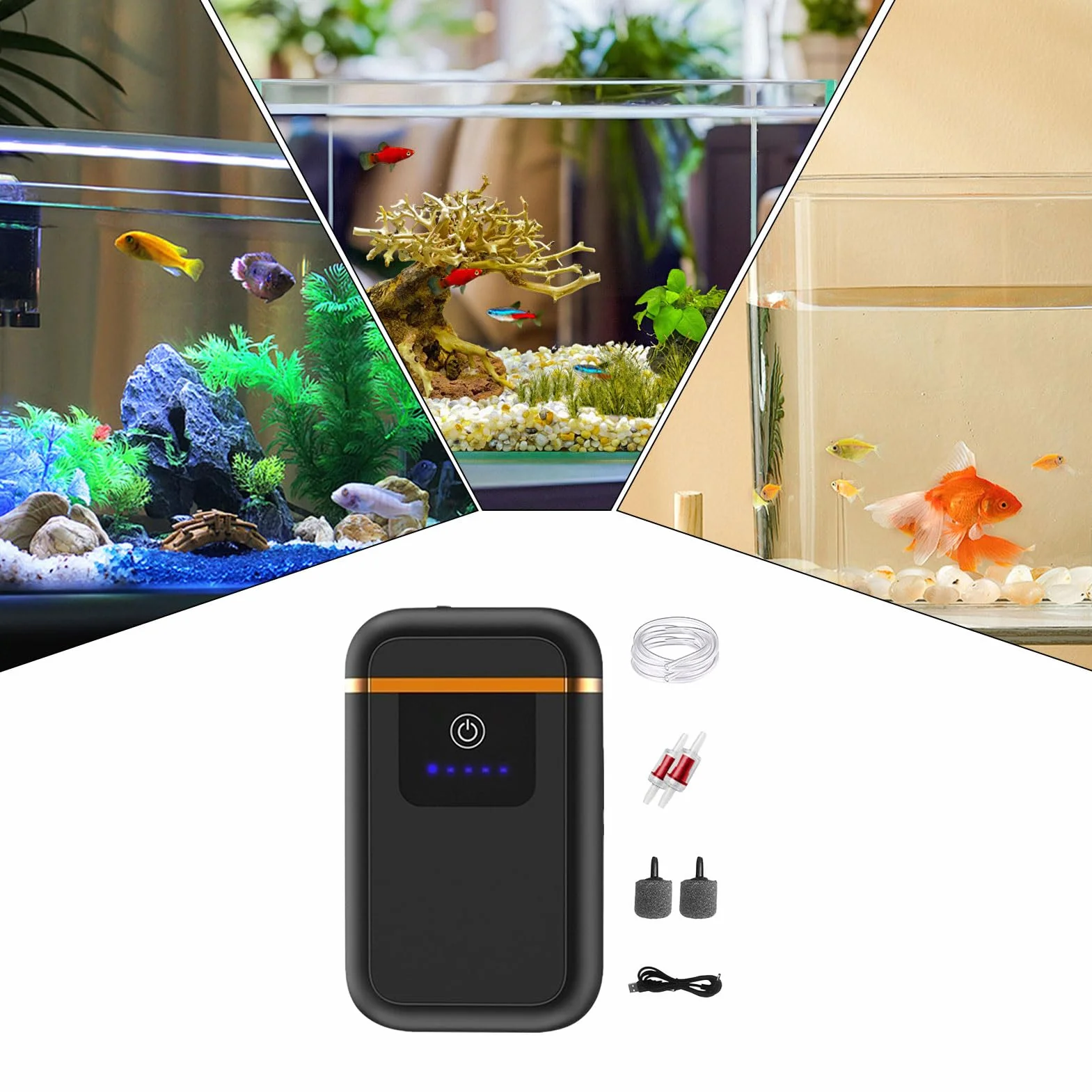 Aquarium Air Pump 1W Quiet Adjustable Rechargeable Oxygen Aerator