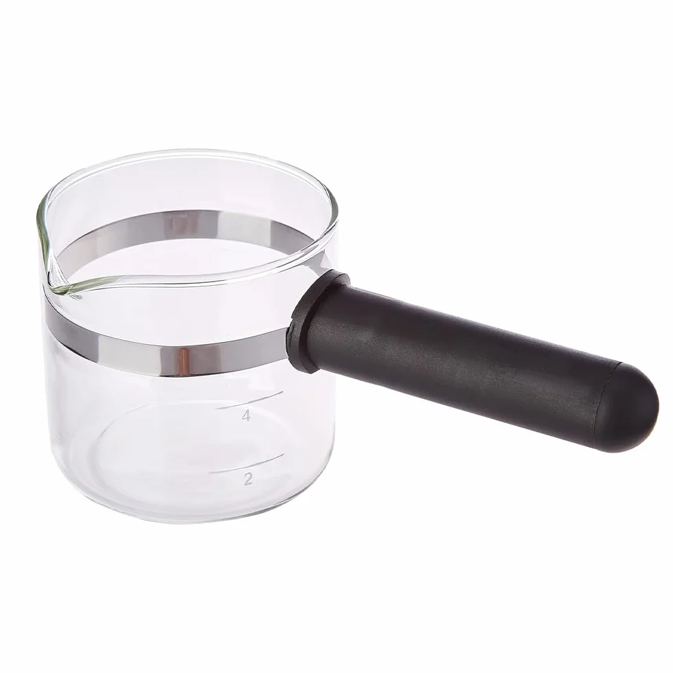 Anakel Home Wymienny uniwersalny dzbanek do kawy z długim plastikowym uchwytem Dzbanek do kawy o wysokości 8,5 cm i średnicy 8,6 cm na 4–6 filiżanek Czarne szkło i plastik