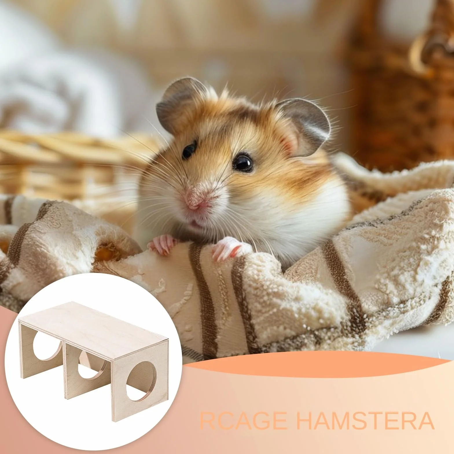 Wooden Hamster Hide Habitat, 2-Chamber Multi-Room Small Animal House, Natural Maze and Landscape for Hamsters Mice Gerbils, Stylish Pet Shelter and Living Room Decor, 20x10x9cm, 25x11x11cm