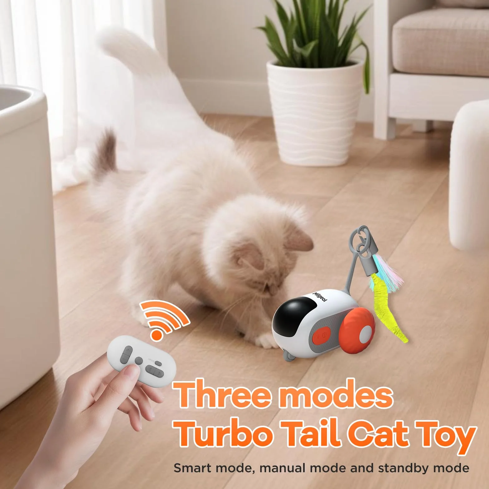 Turbo Tail 3.0 elektryczna interaktywna zabawka dla kota z pilotem, ładowana przez Type-C, pomarańczowy