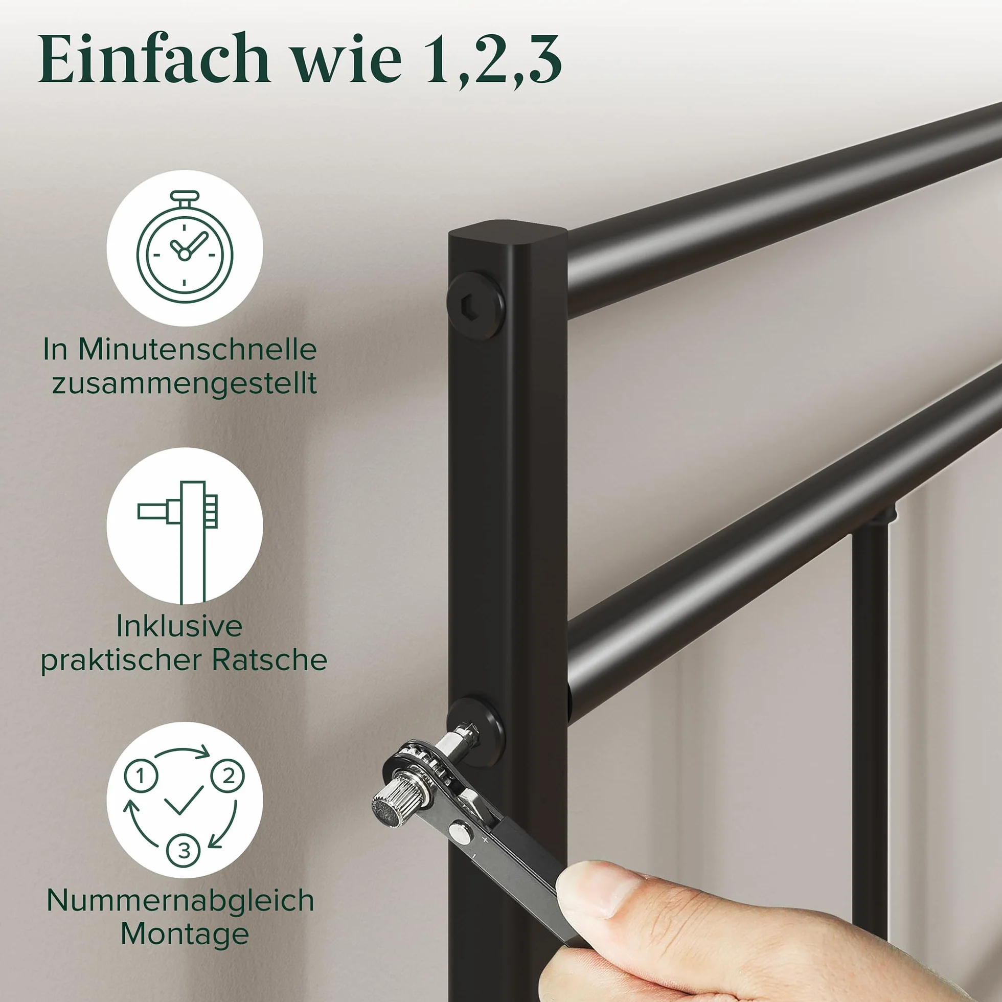 Zinus Elias Łóżko 200 x 140 cm – 30 cm wysokości – metalowa rama łóżka z zagłówkiem – metalowe łóżko ze stelażem – nie wymaga łóżka kontynentalnego, wolna przestrzeń pod łóżkiem, nowoczesne