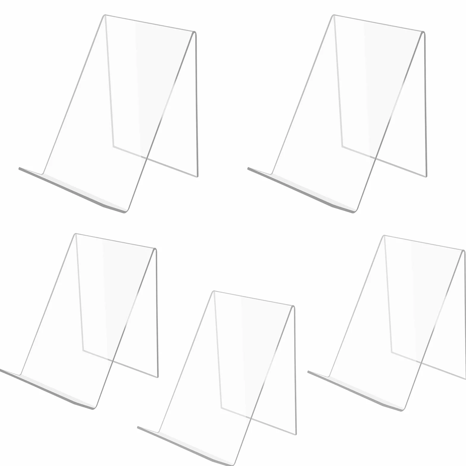 SWAWIS 5 sztuk akrylowa podpórka na książki, stojak na prospekty, akrylowy stojak na książki, 13 x 11,5 x 10 cm, przezroczysty nośnik towarów, skośny uchwyt na prospekty