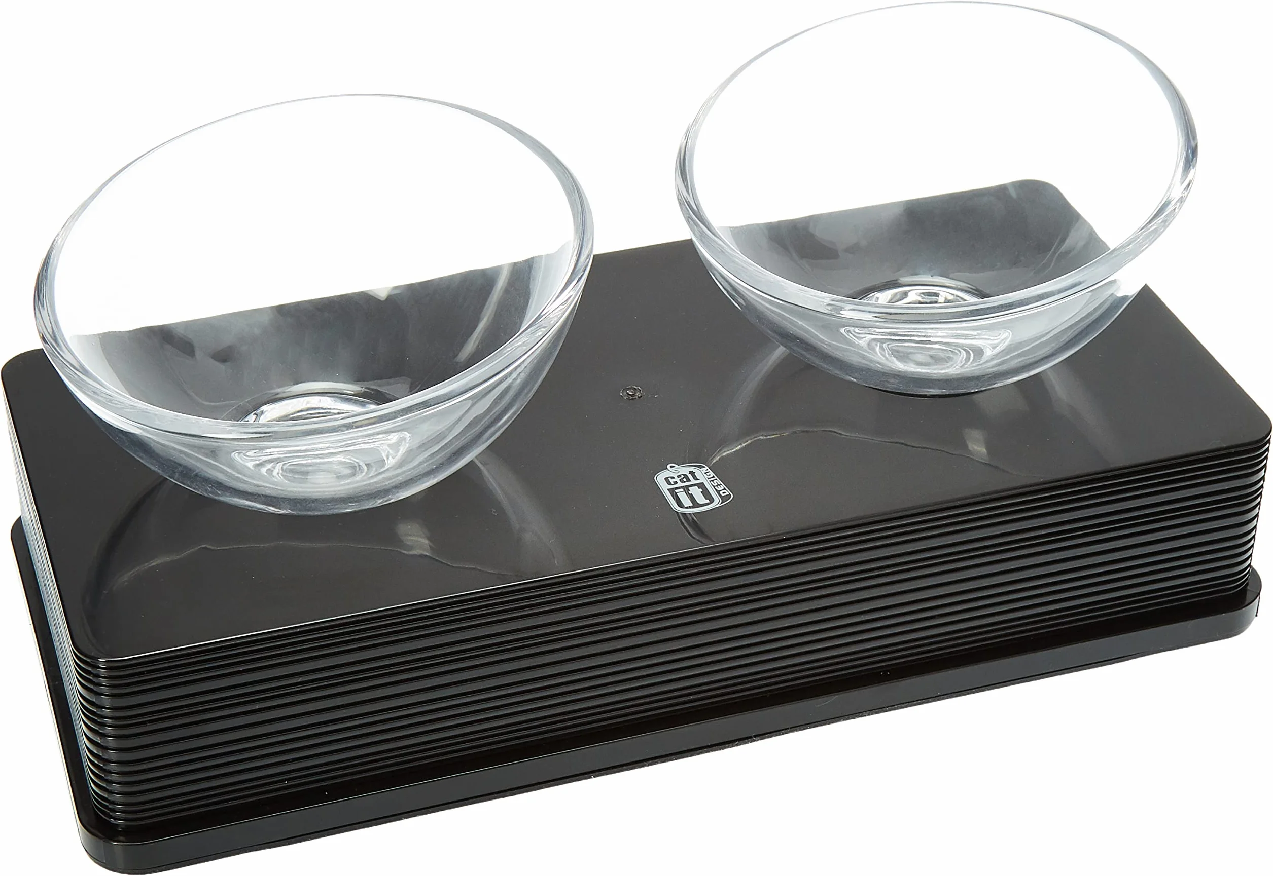 Catit Style Glass Diner podwyższona szklana miska czarna błyszcząca 2 x 200 ml