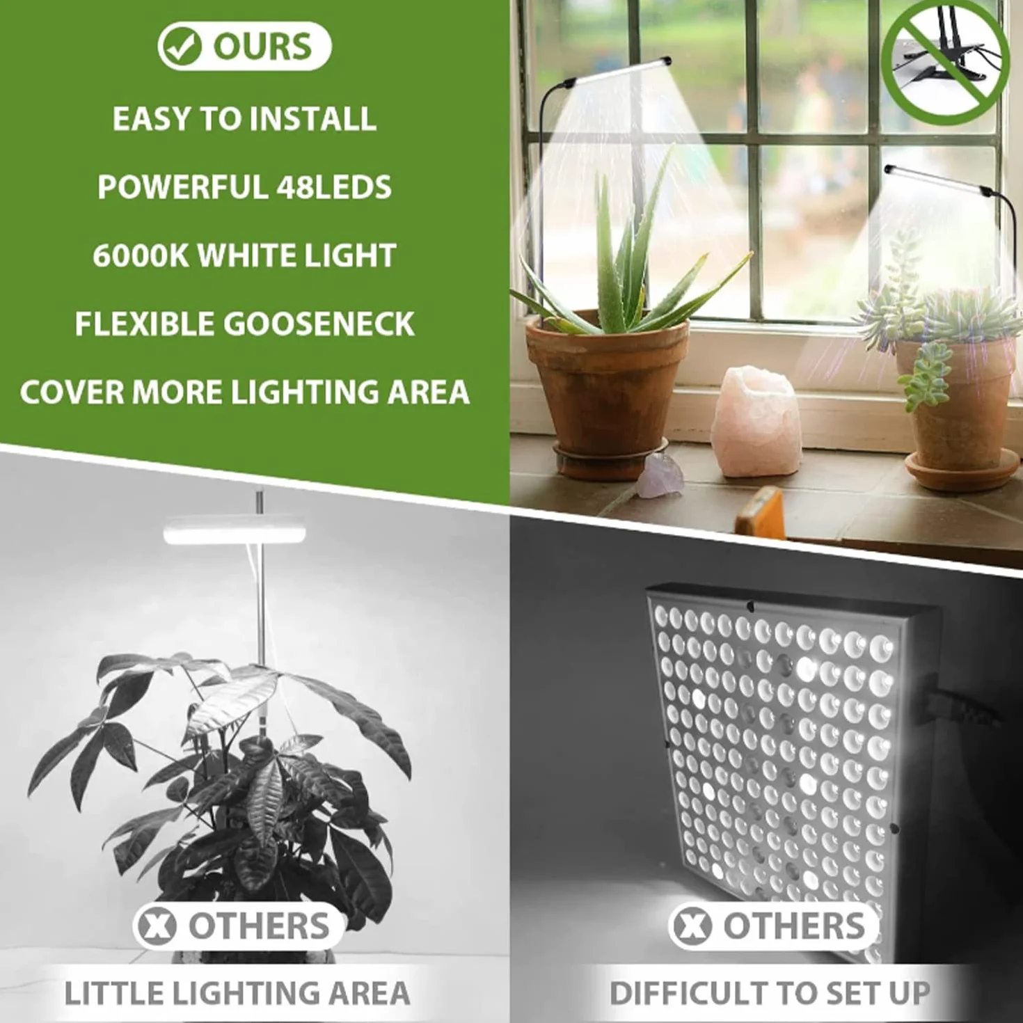 Lampa do uprawy roślin, do wnętrz, 6000 K, pełne spektrum, łabędzia szyja, automatyczny zegar