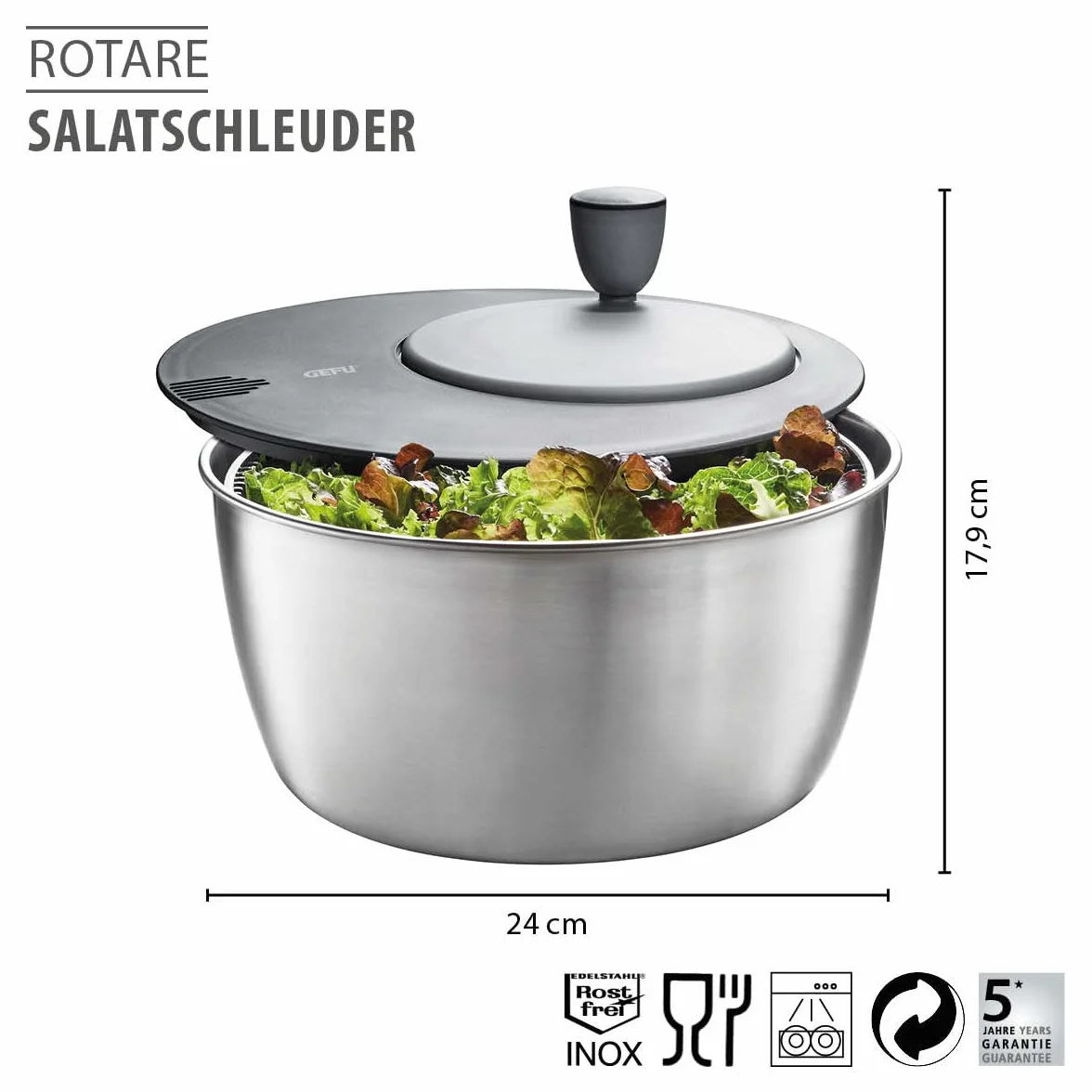 Gefu GF28180 Rotare, wirówka do sałatek, stal nierdzewna