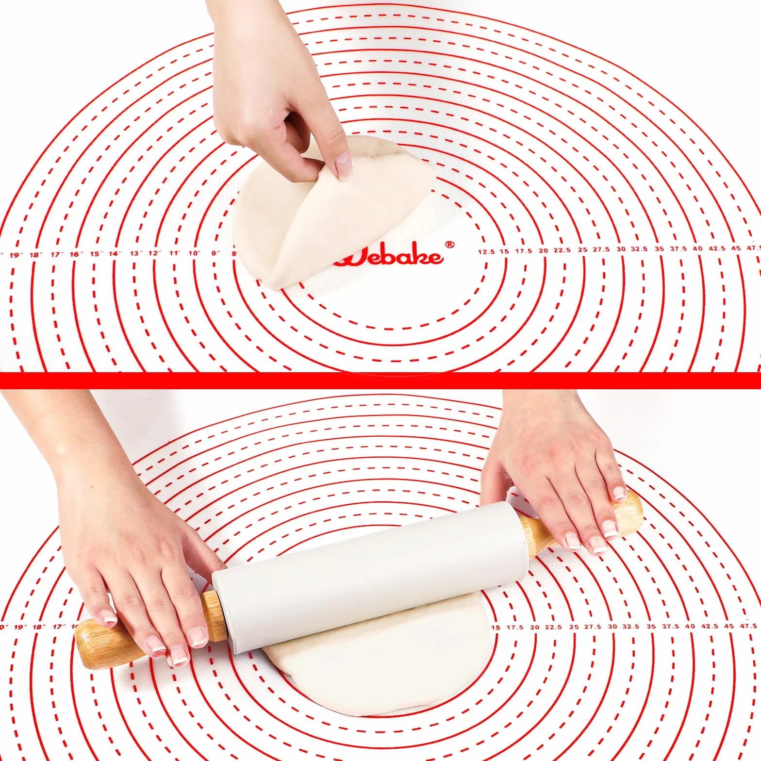 Webake Bardzo duża mata silikonowa 90 x 60 cm, mata do pieczenia ciasta z podkładką pomiarową, mata kuchenna, mata do ciasta, do pizzy, kremówki, chleba