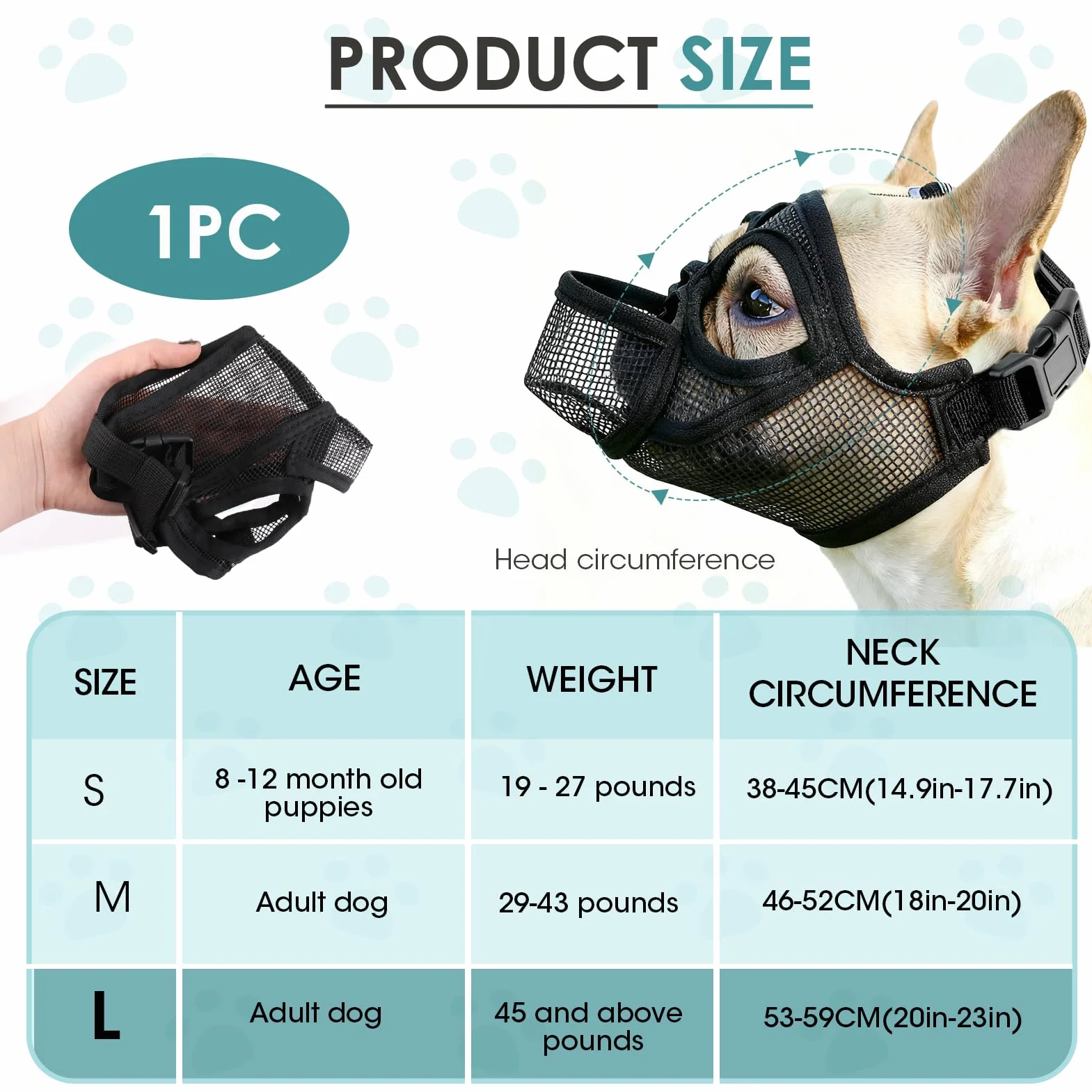 Kaganiec dla psa buldog francuski regulowany oddychająca płaska maska przeciw gryzieniu Shih Tzu mops (L)