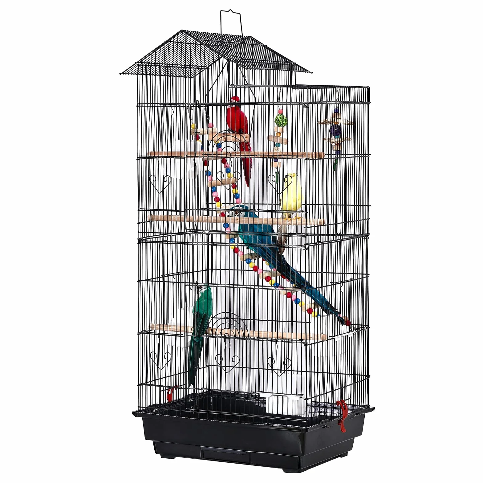 UISEBRT Klatka dla ptaków z zabawką klatkową – duży domek dla ptaków, woliera dla ptaków, metalowa klatka dla zięb, kanarków, papużek falistych, czarna (typ A, 46 x 35,5 x 99 cm)