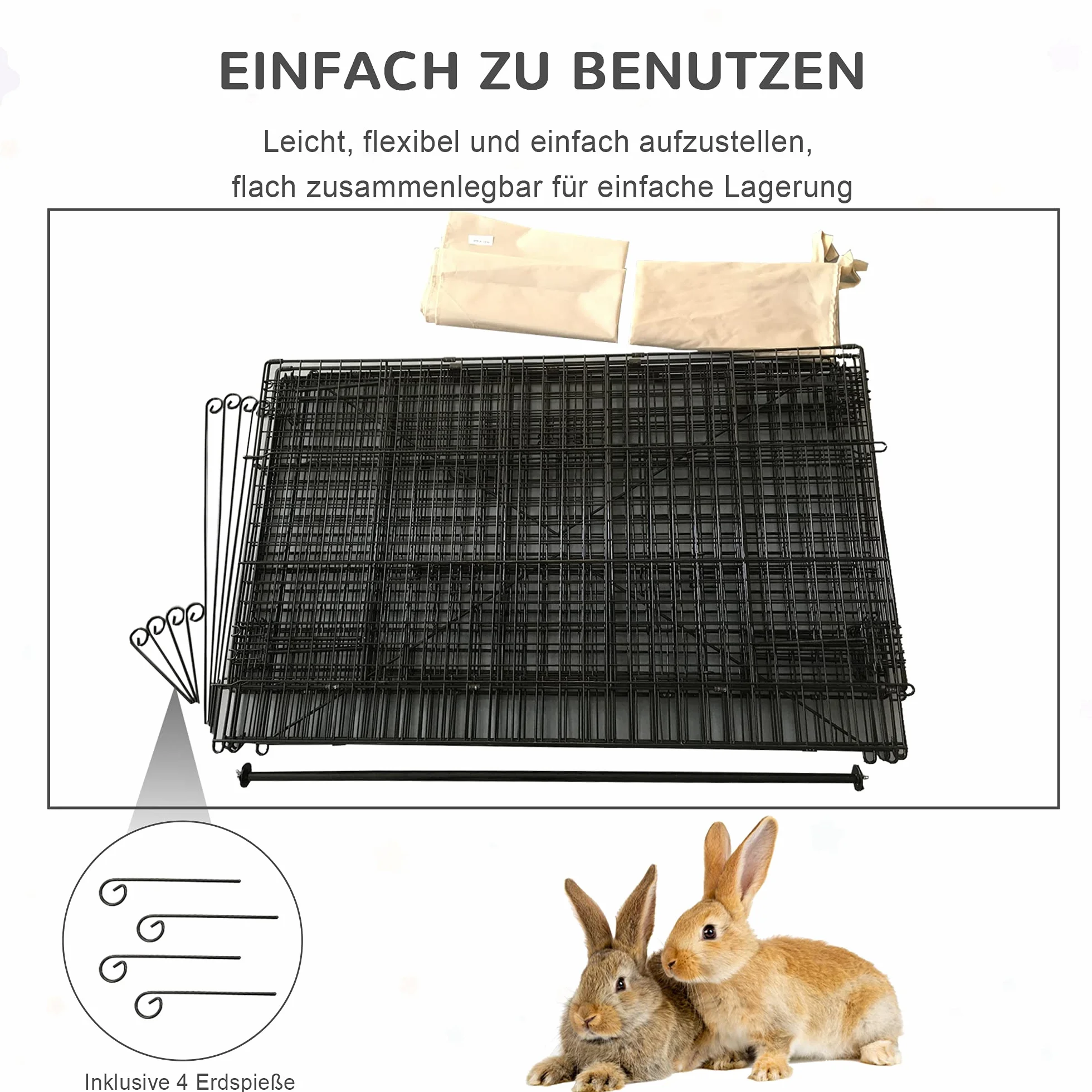 PawHut Wybieg dla małych zwierząt, wybieg dla świnek morskich, kojec z osłoną, wybieg dla małych zwierząt, stal, 220 x 103 x 103 cm, beżowy