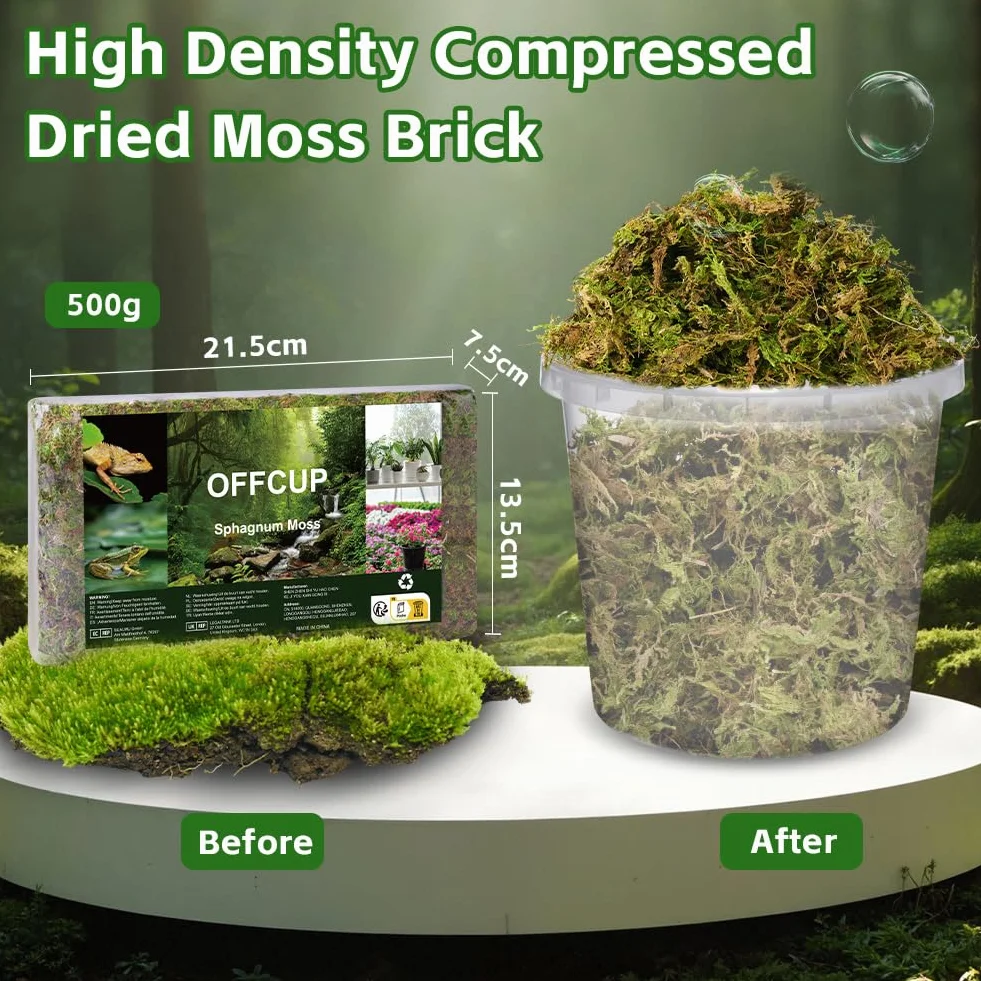 ãOFFCUP 500 g premium mchu torfowcowego do terrarium, naturalny mech terrarium, cegła do gadów, torfowca, do storczyków, roślin mięsożernych, sukulentów, kwiatów ogrodowychÓ