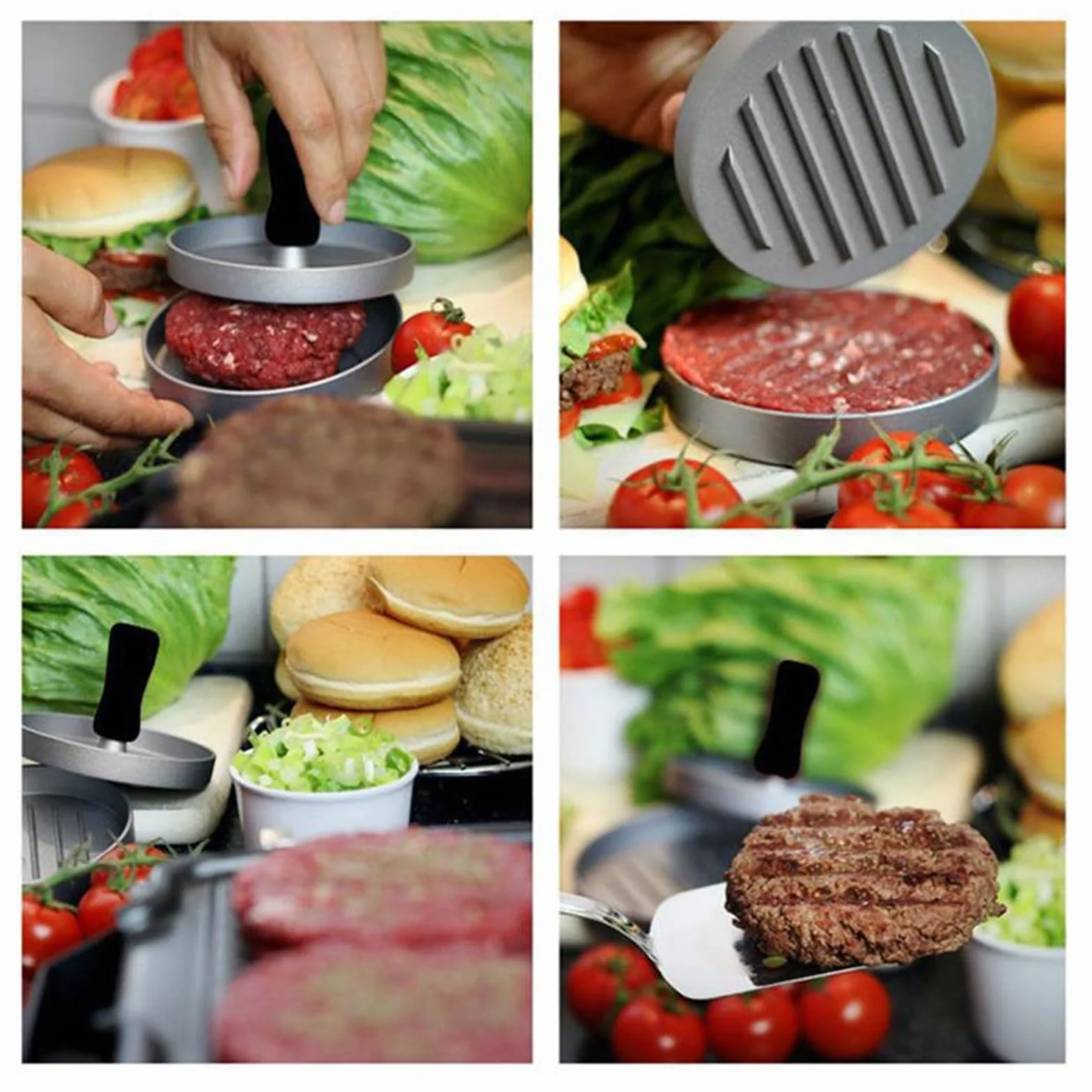 Prasa do burgerów z 200 arkuszami papieru do pieczenia, zestaw prasy do hamburgerów z odlewu aluminiowego