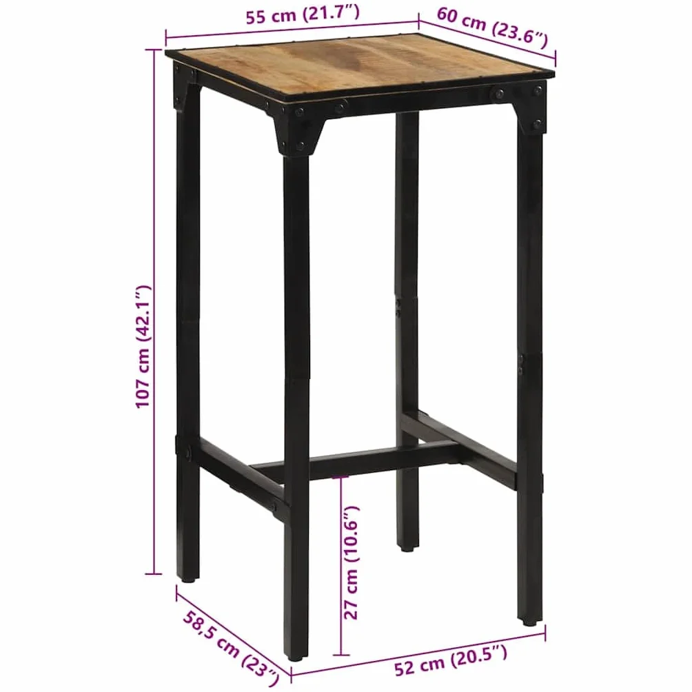 vidaXL Stolik barowy, 60x55x107 cm, surowe drewno mango