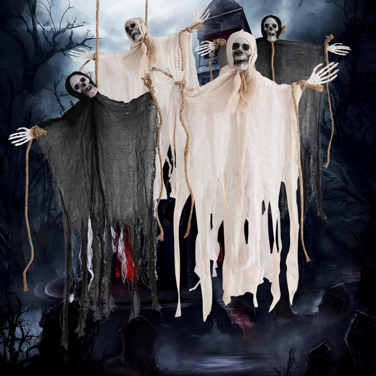 Dekoracje na Halloween: Szkielety i Duchy Wiszące, Horrorowe Żniwiarze z Peleryną Latającą, Ogród i Imprezy Halloween