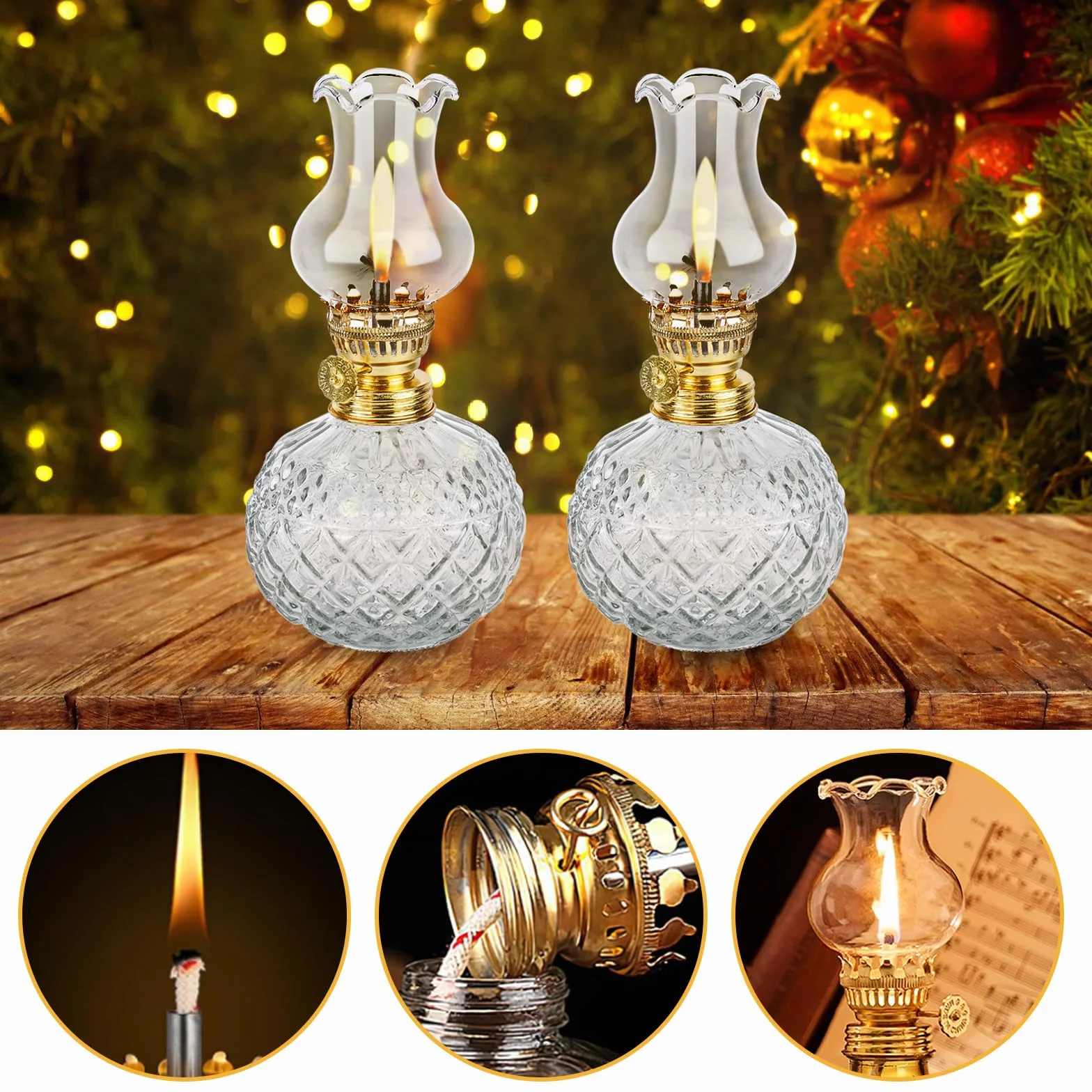 Lampa naftowa do wnętrz, 2 sztuki, lampy olejowe ze szkła, retro, nostalgia, przezroczysta, regulowana jasność, wiatroszczelna, dekoracyjna lampa olejowa do salonu, do użytku w sytuacjach awaryjnych