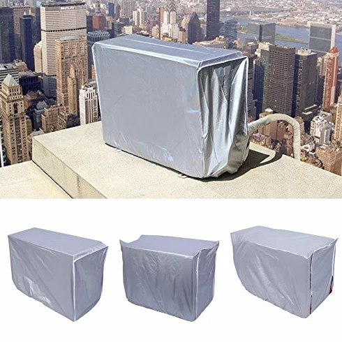 Square Air Conditioner Cover, 3 Sizes Anti-Dust Anti-Snow Waterproof Dustproof Sunproof Window Air Conditioner Protects with Tie Rope for Home Outdoor Use(Silver)[#3 94 * 40 * 73cm]