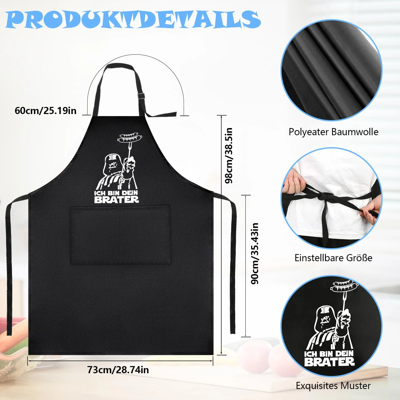 GOTRUST Fartuch do grillowania, męski, wodoszczelny, regulowany, z podwójną kieszenią, prezent dla szefa kuchni, męża, na Dzień Ojca, 60.5*87.5 cm