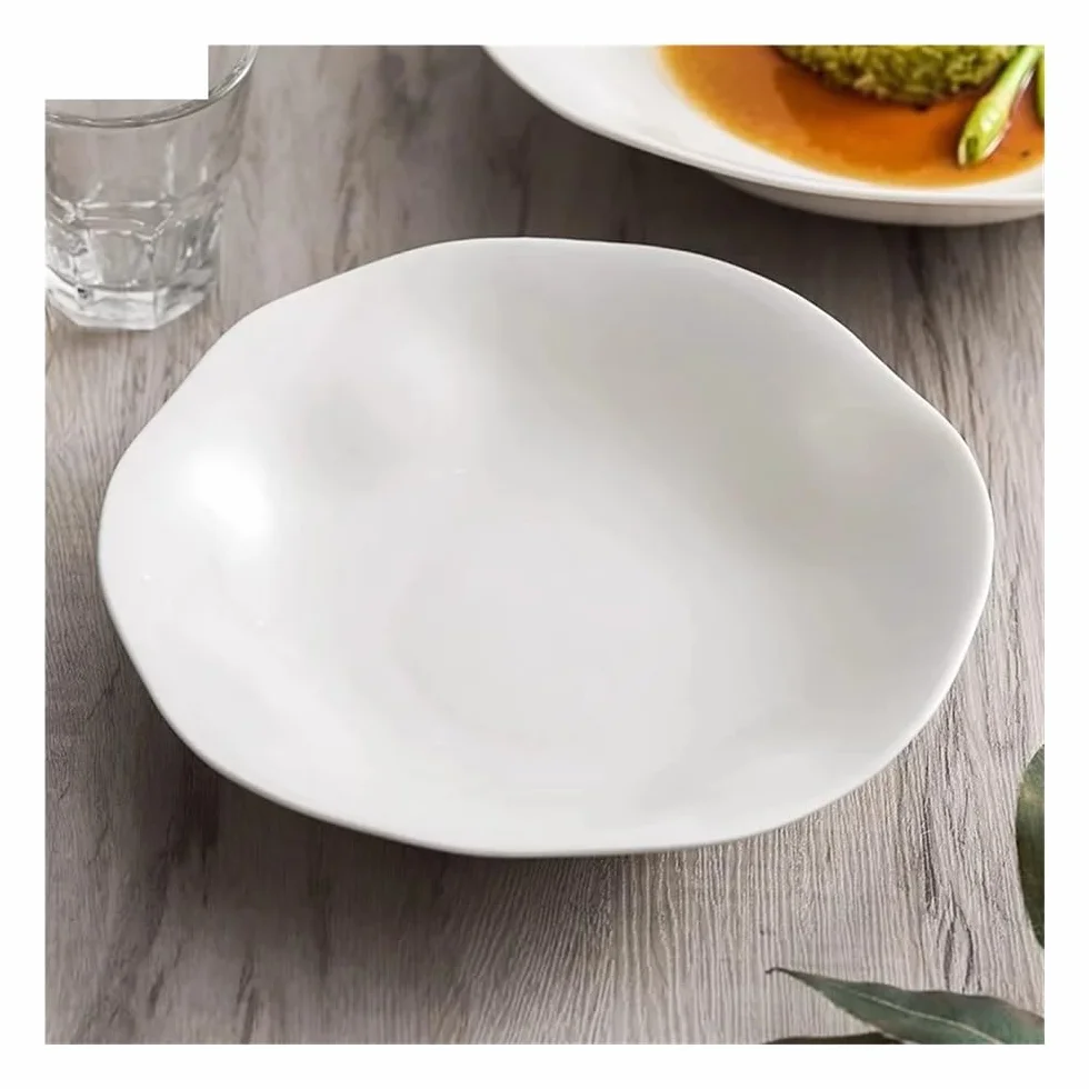 Talerze Obiadowe Kreatywny, nieregularny, biały, gruby talerz ceramiczny - zupa sałatkowa, danie z makaronem(26.5cm)