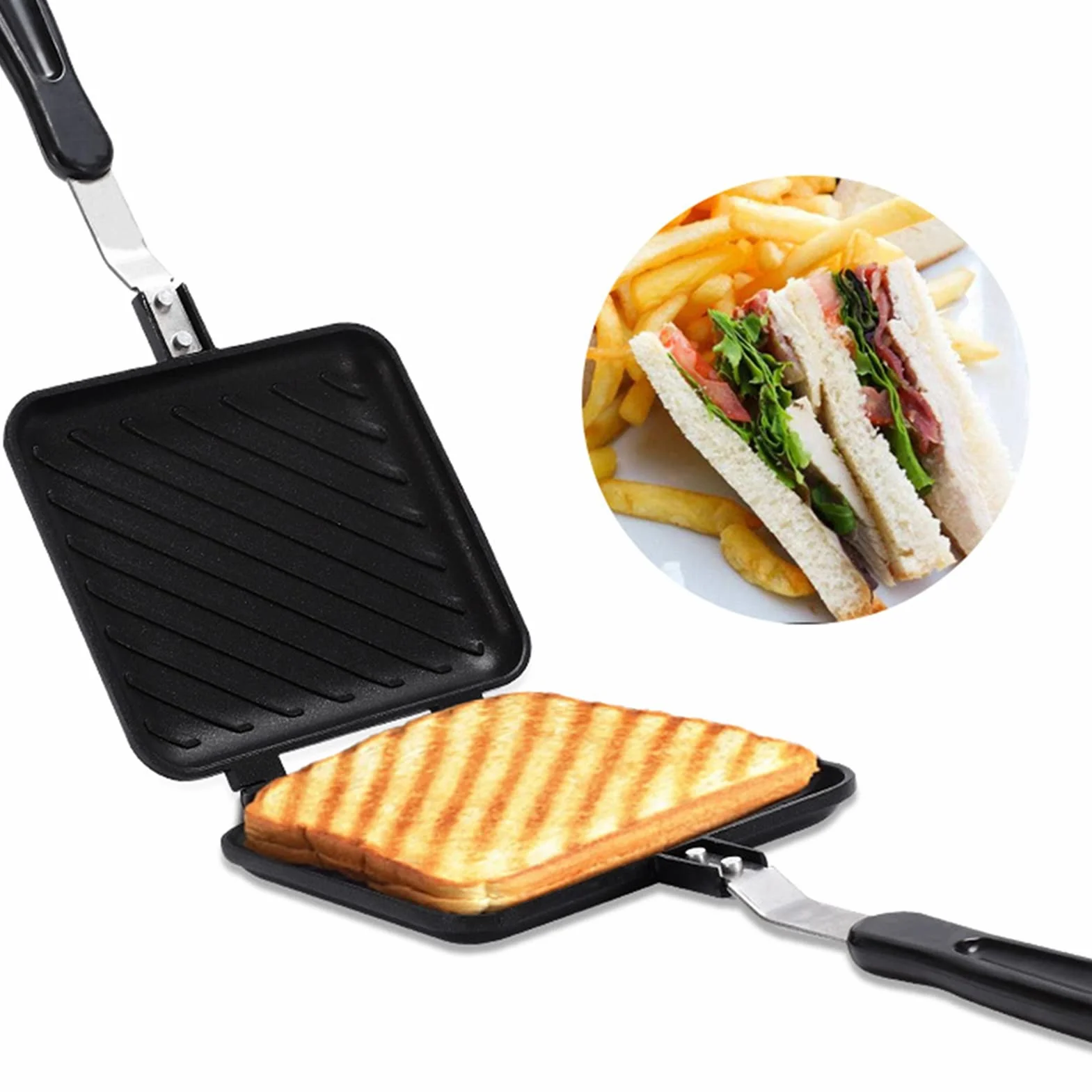 Opiekacz do Kanapek śniadaniowych, Nieprzywierający Toster do Kanapek Panini, Dwustronna Blacha do Pieczenia, Łatwy Uchwyt, Wzór Siatki, Idealny dla Kuchni, Picników i Innych Przypadków.