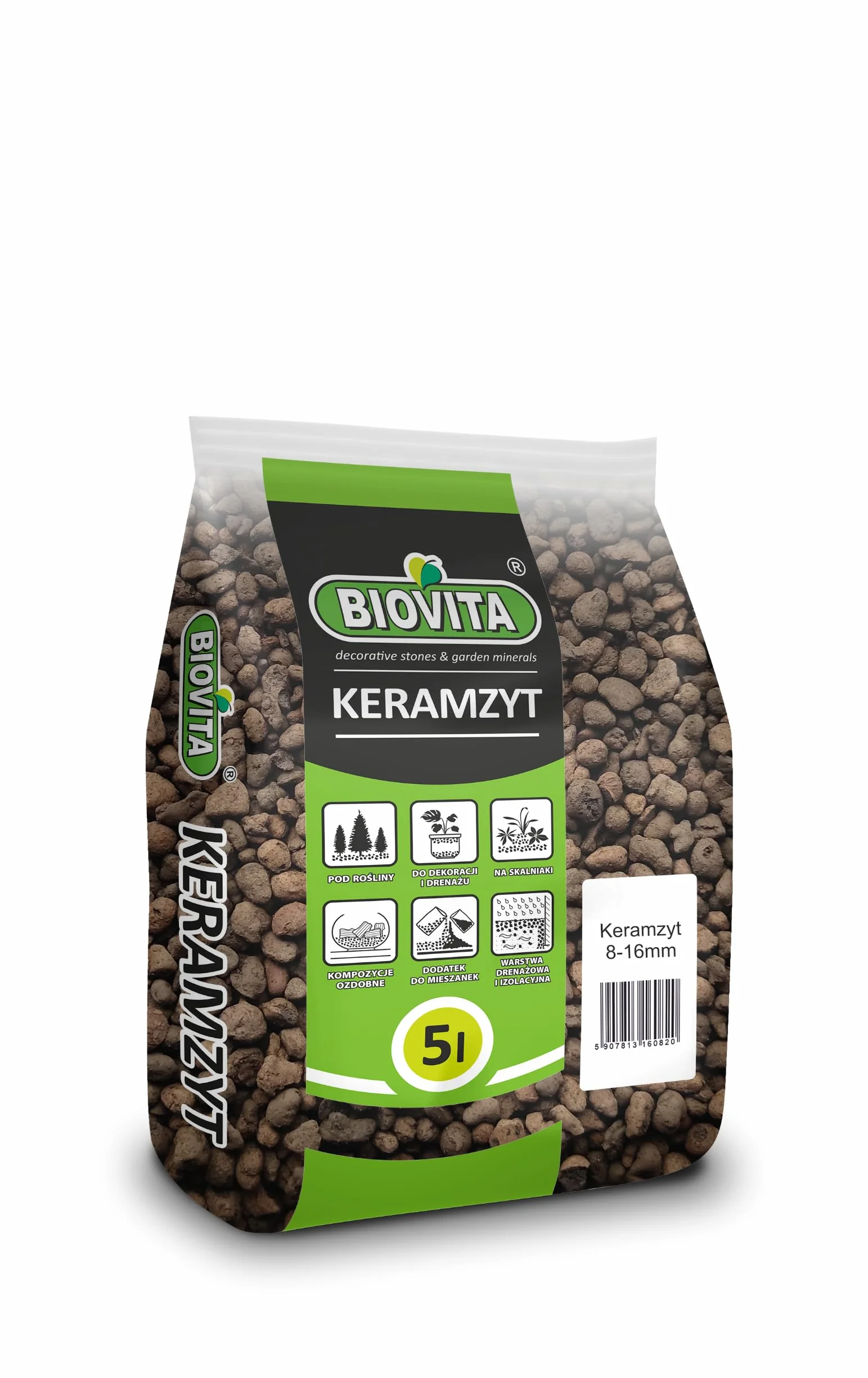 Glina ekspandowana, 5 l, granulat gliniany do drenażu, ziarnistość 8-16 mm, keramzyt, podłoże hydroponiczne, do roślin pokojowych, skrzynek na rośliny, doniczek, substratu, roślin, kwiatów