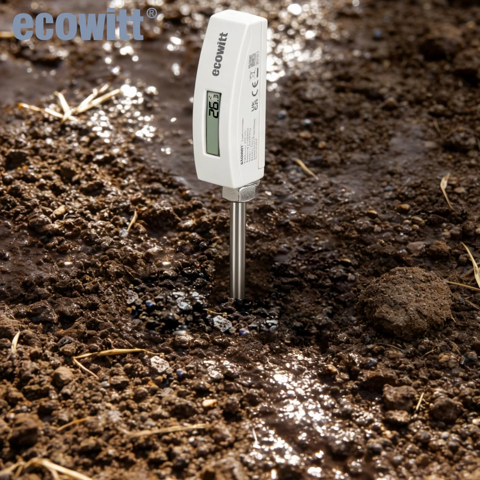 ECOWITT WN34 czujnik temperatury gleby, wodoodporny cyfrowy tester gleby z wyświetlaczem LCD, 11.8-calowy czujnik temperatury do ogrodu, gospodarstwa, trawnika, użytku wewnątrz i na zewnątrz