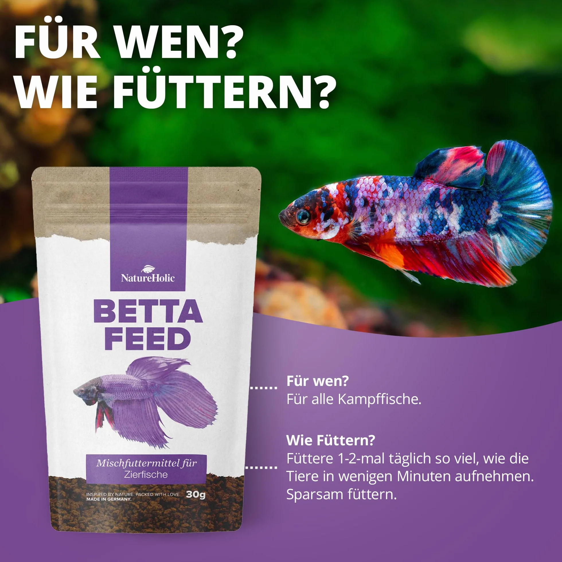 NatureHolic Bettafeed - Bettafutter I specjalny pokarm dla ryb bojowych I ze wszystkim, czego potrzebuj± Bettas I delikatna produkcja I wyprodukowany w Niemczech I 50ml