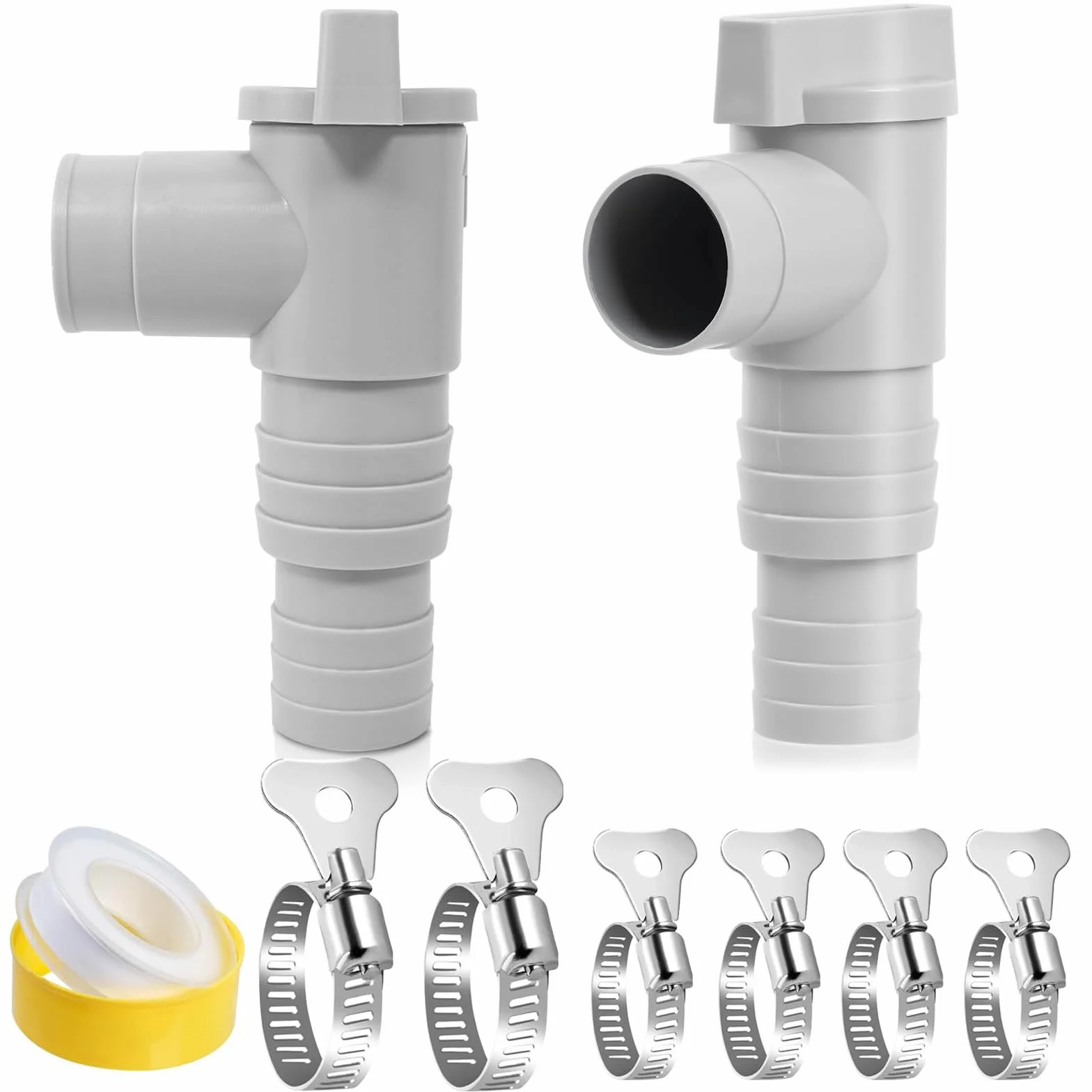 Zawór odcinający do basenów, zestaw 2 sztuk, 32 mm, z 6 obejmami do węża, zawór odcinający, przyłącze węża (kompatybilne 32 mm/38 mm), akcesoria konserwacyjne do pompy basenowej i basenów