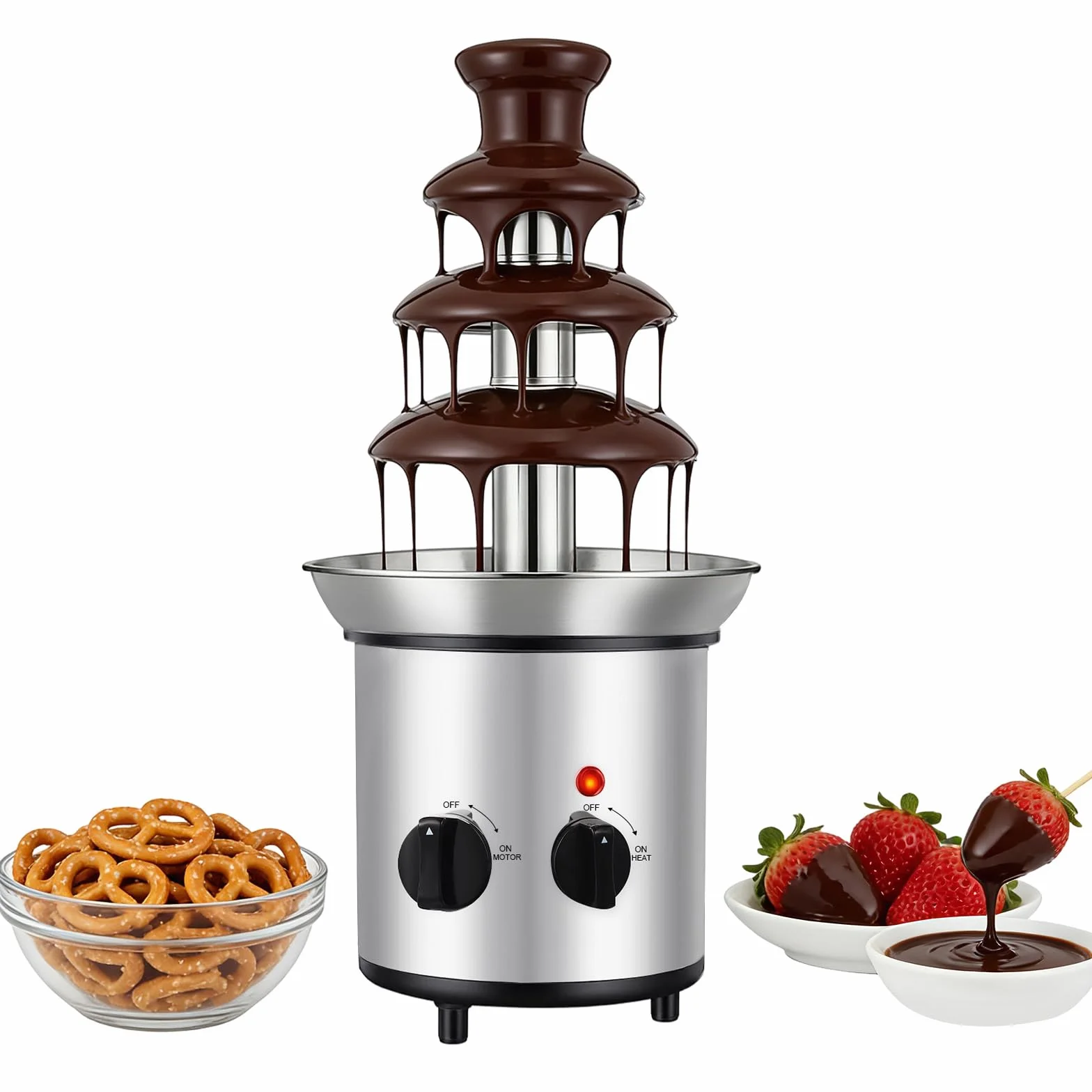 Fondue czekoladowe, 4 poziomy, z funkcją topienia, 170 W, elektryczna fontanna czekoladowa, do fondue czekoladowego, pojemność 1,8 l, stal nierdzewna, na imprezę, urodziny, wesele